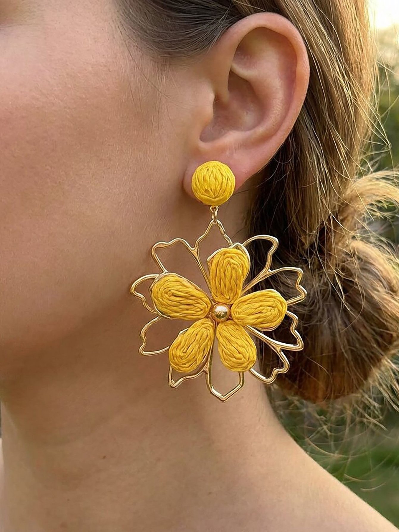 Golden Floral Drop Earrings for Casual Wear