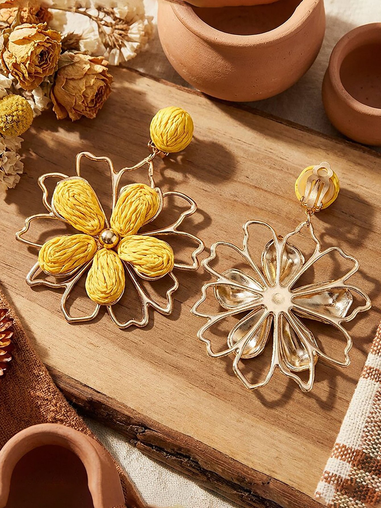 Golden Floral Drop Earrings for Casual Wear