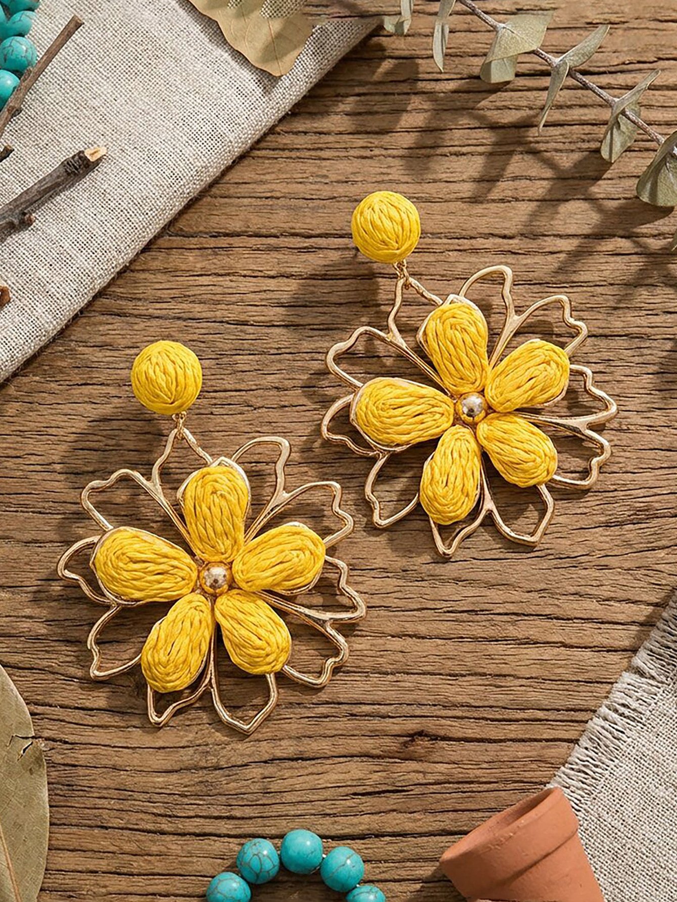 Golden Floral Drop Earrings for Casual Wear