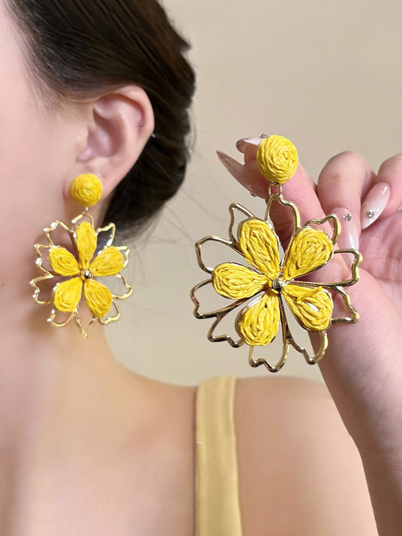 Golden Floral Drop Earrings for Casual Wear