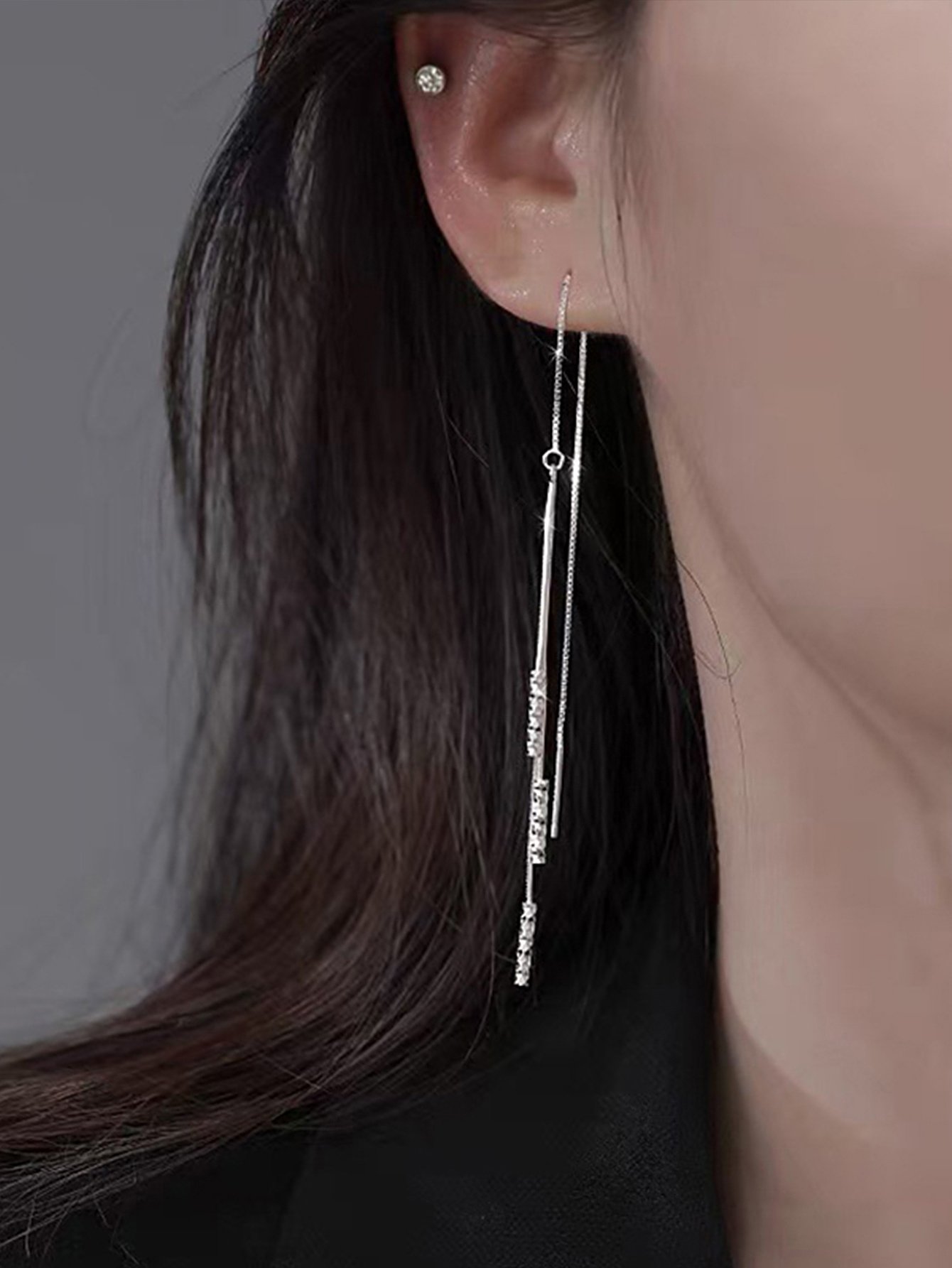 Silver Dainty Tassel Drop Earrings for Women