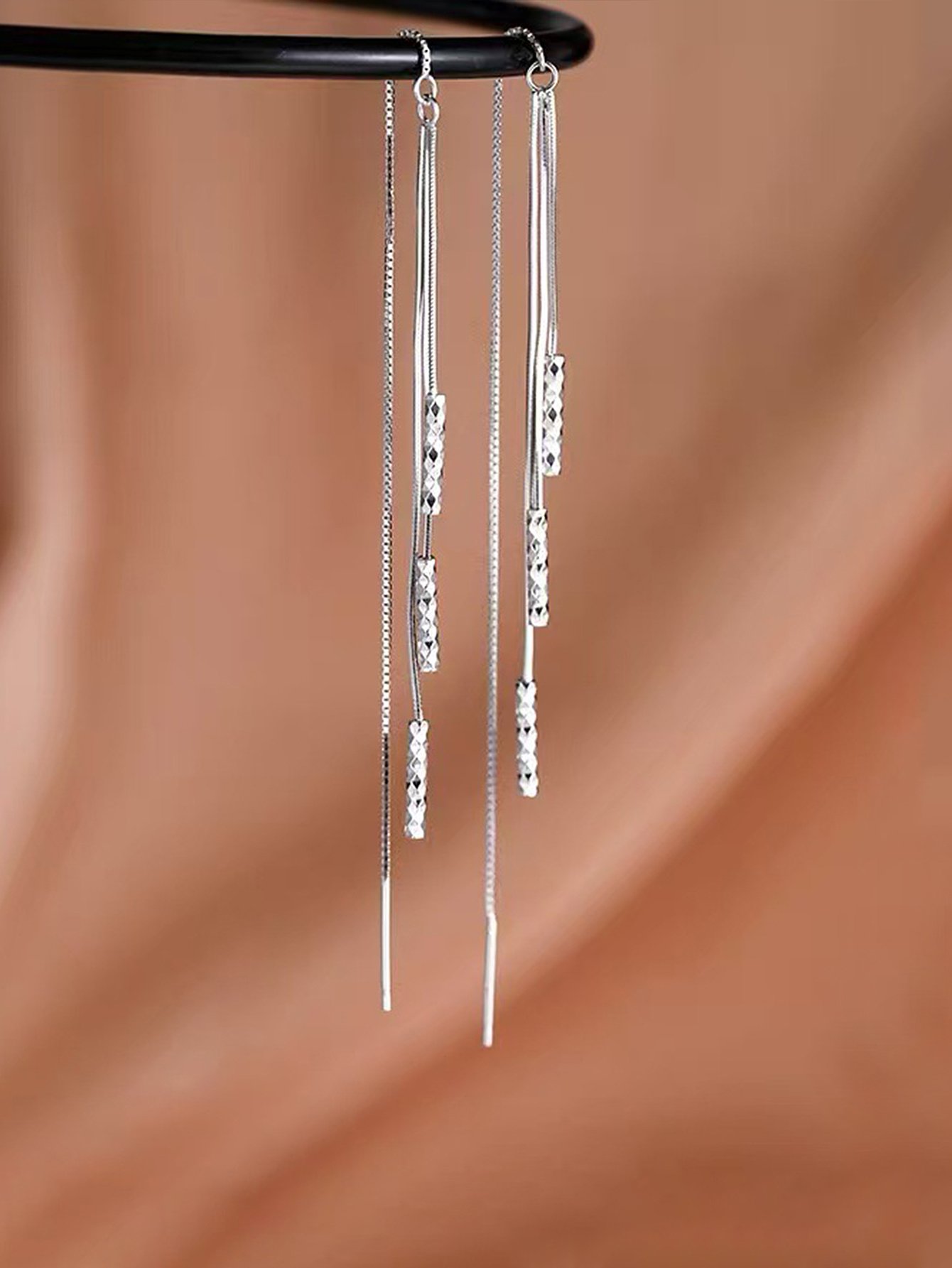 Silver Dainty Tassel Drop Earrings for Women