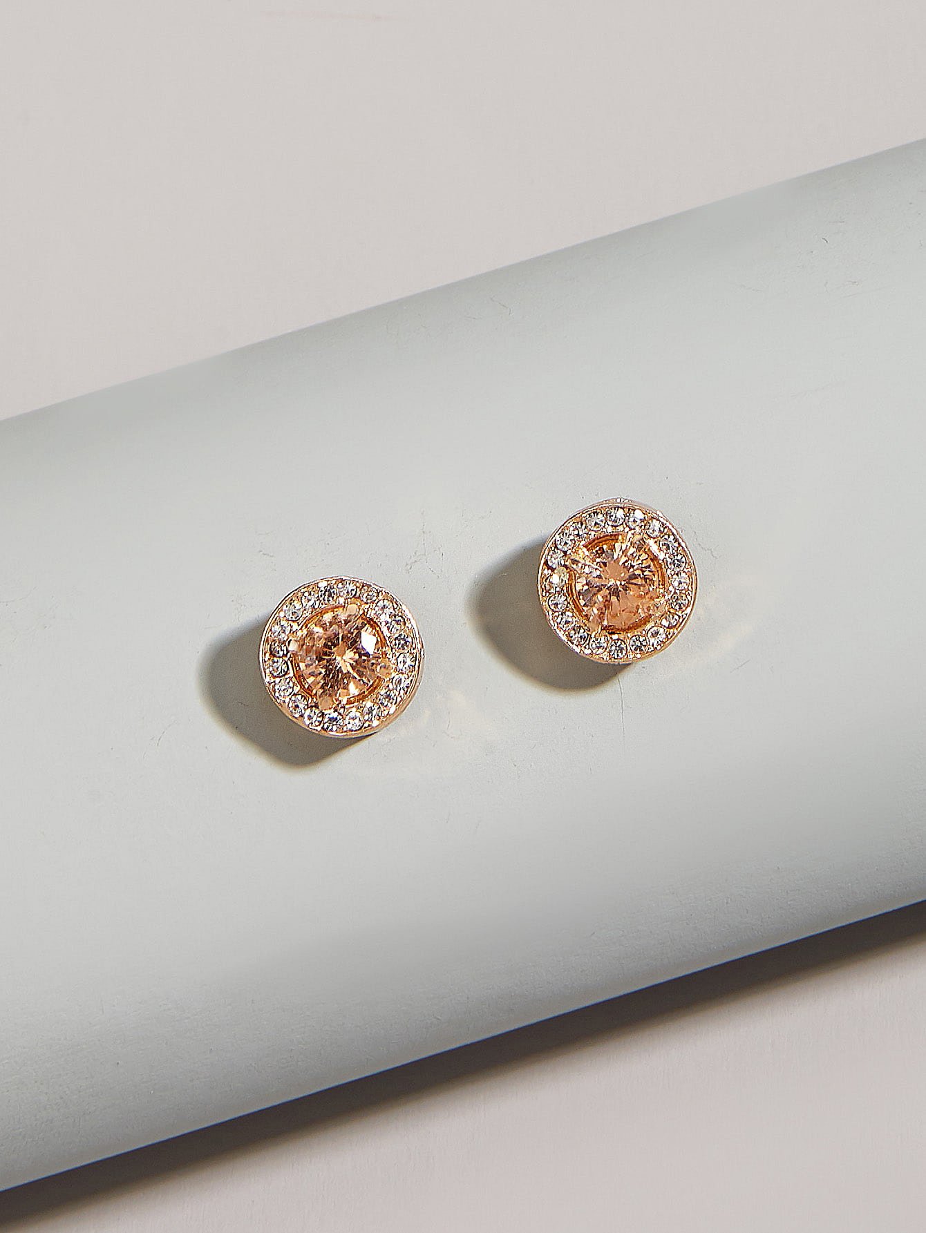 Copper Stud Earrings with Cubic Zirconia Halo - Casual 