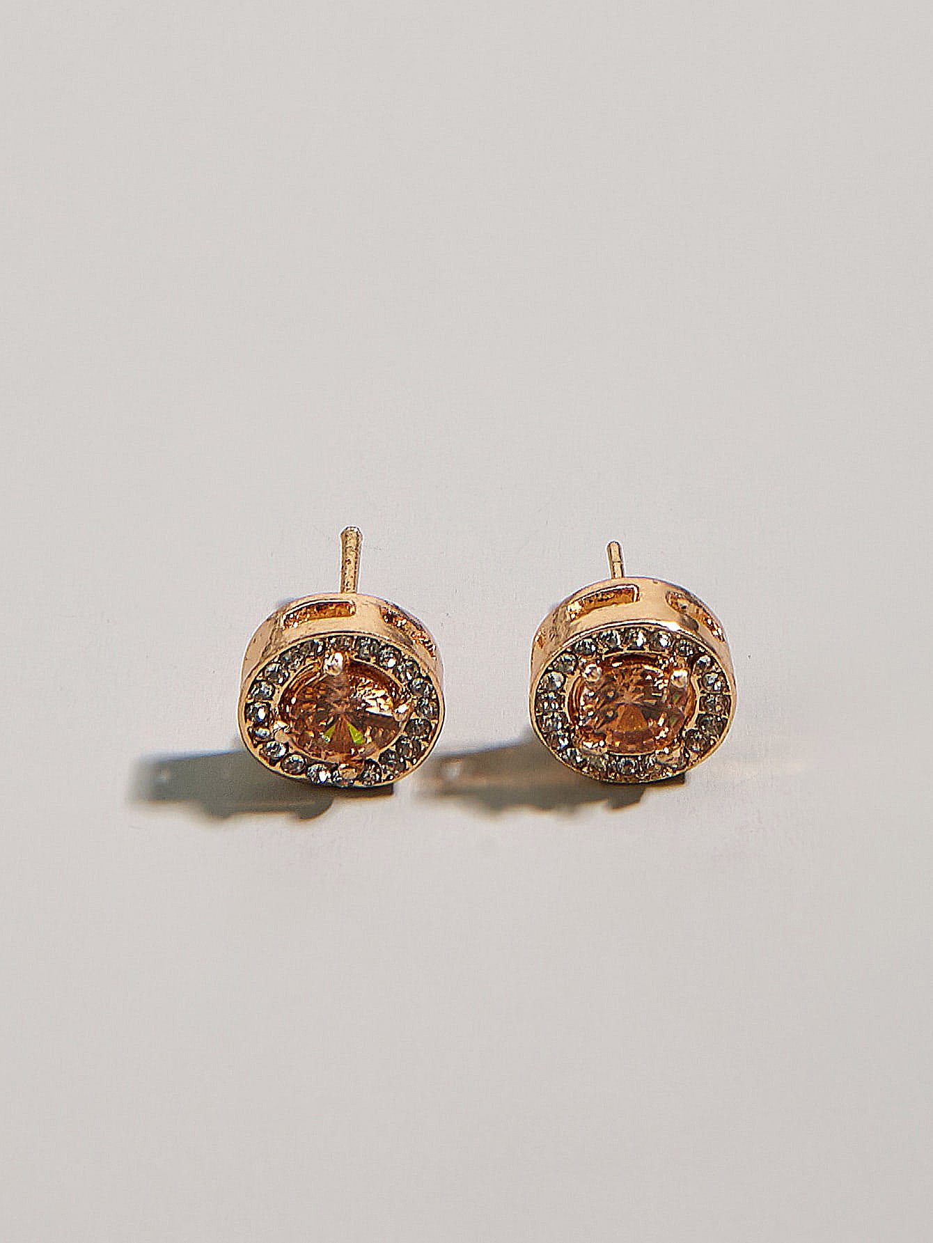 Copper Stud Earrings with Cubic Zirconia Halo - Casual 