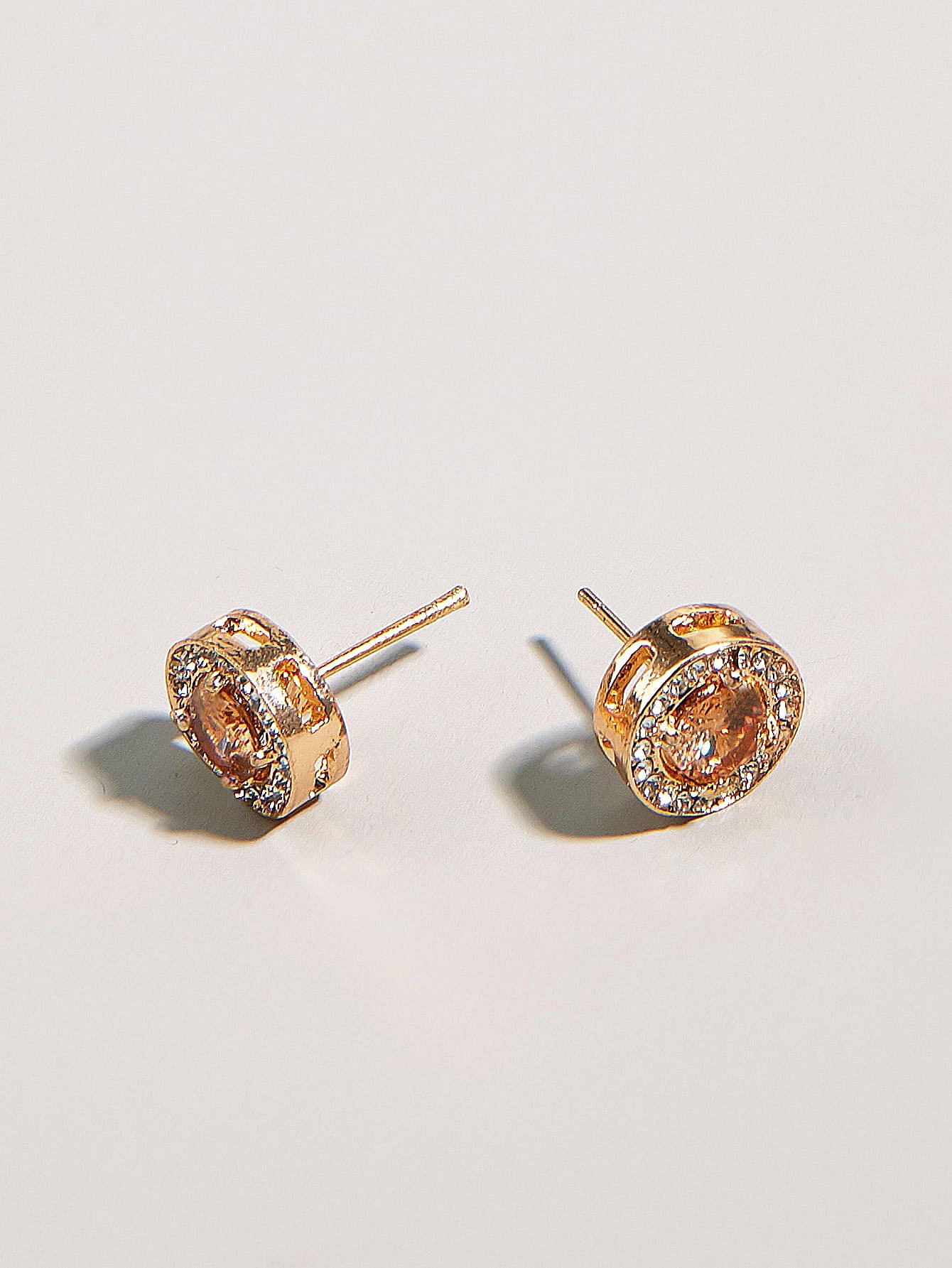 Copper Stud Earrings with Cubic Zirconia Halo - Casual 