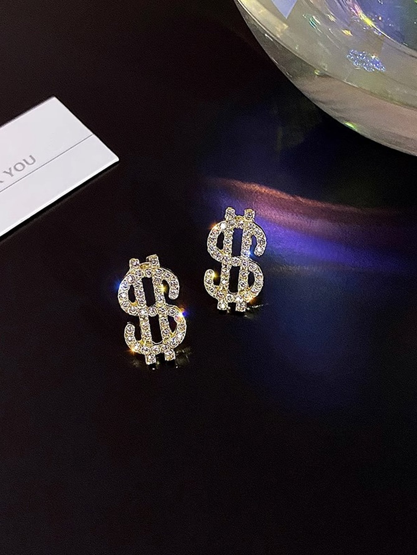 Sparkling Gold Dollar Sign Stud Earrings - Casual Bling for Her