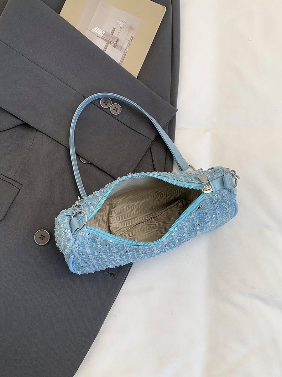Blue Sequin Shoulder Bag with Chain Strap