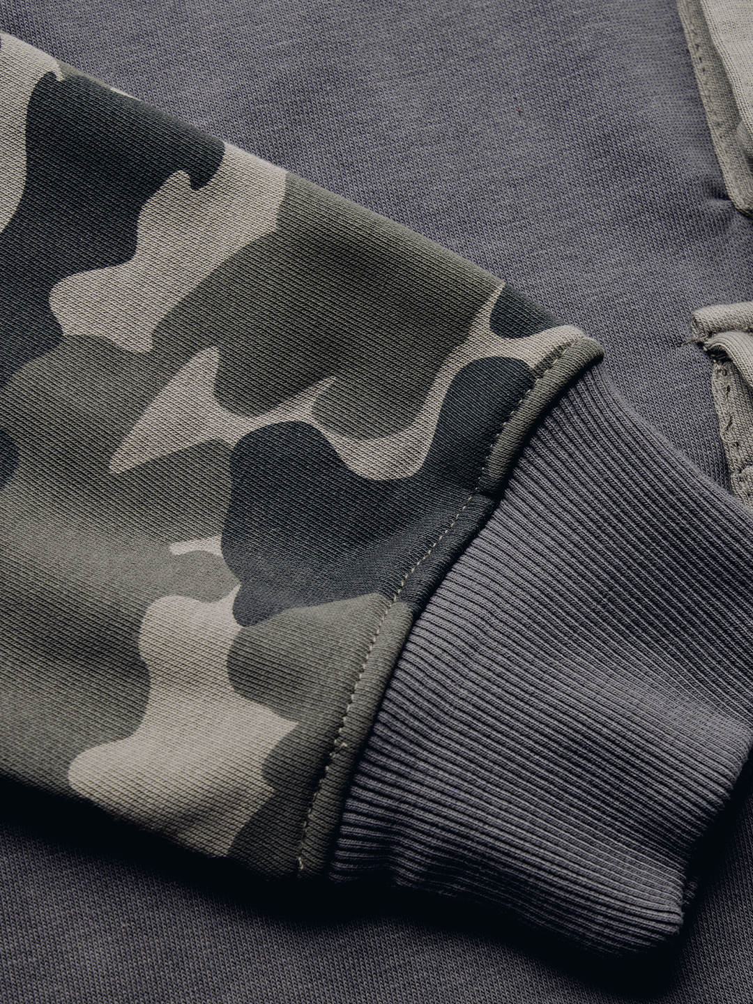 Charcoal Camouflage Sleeve Oversized Fit Pullover Sweatshirt