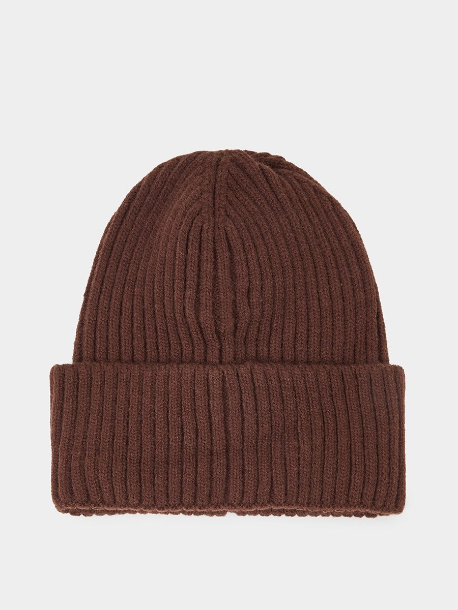 Brown Ribbed Knit Beanie