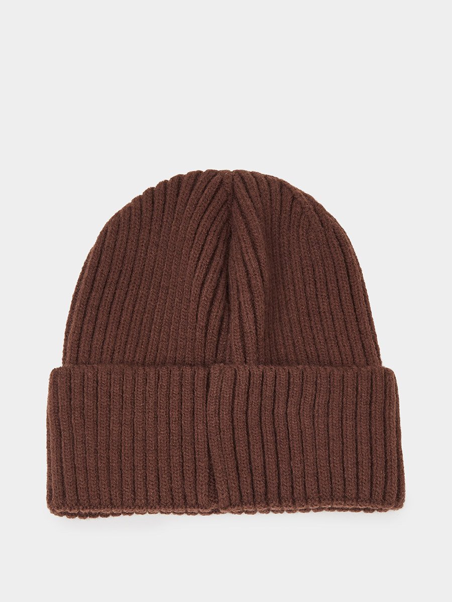 Brown Ribbed Knit Beanie