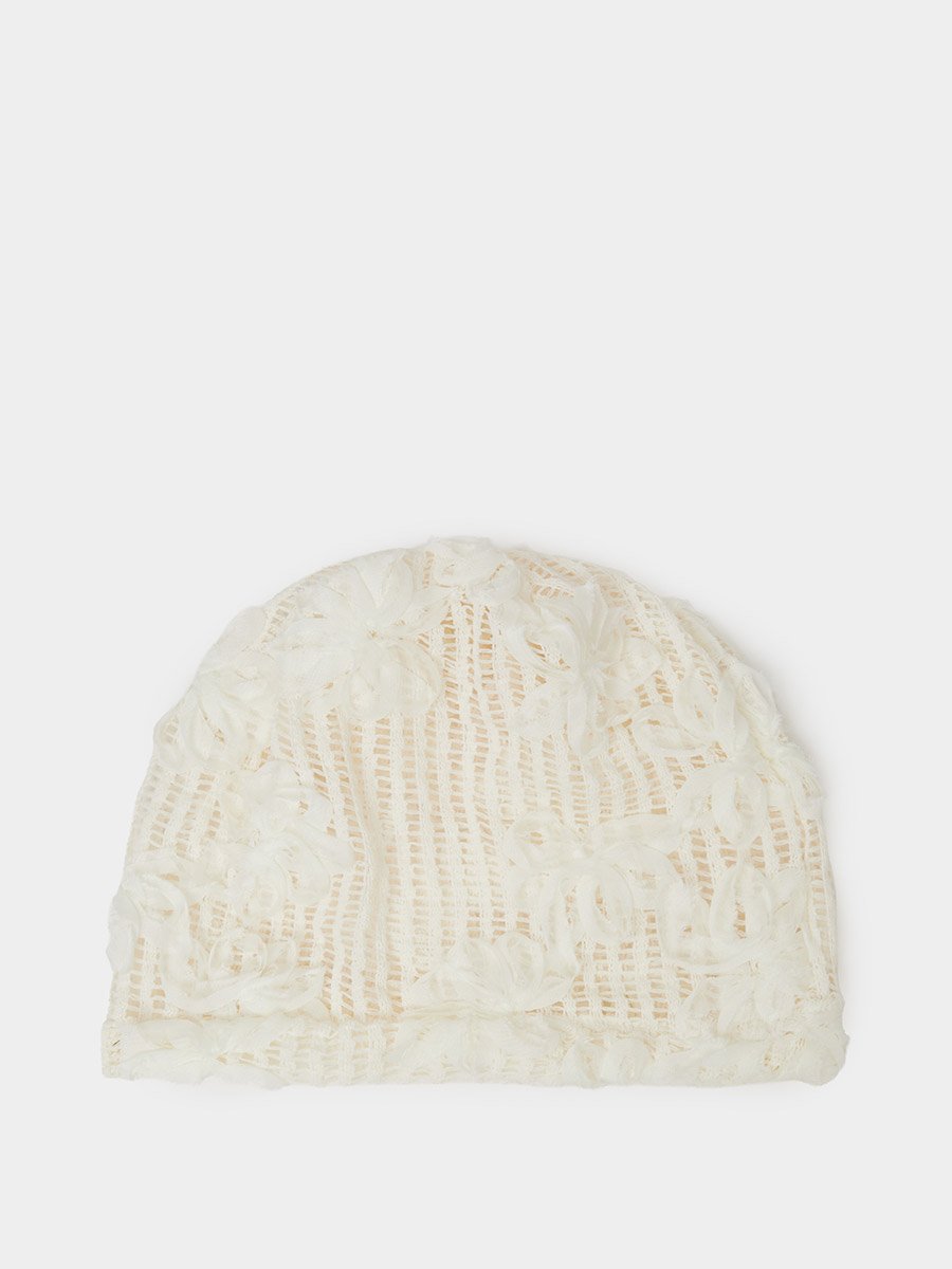 Beige Floral Applique Beanie