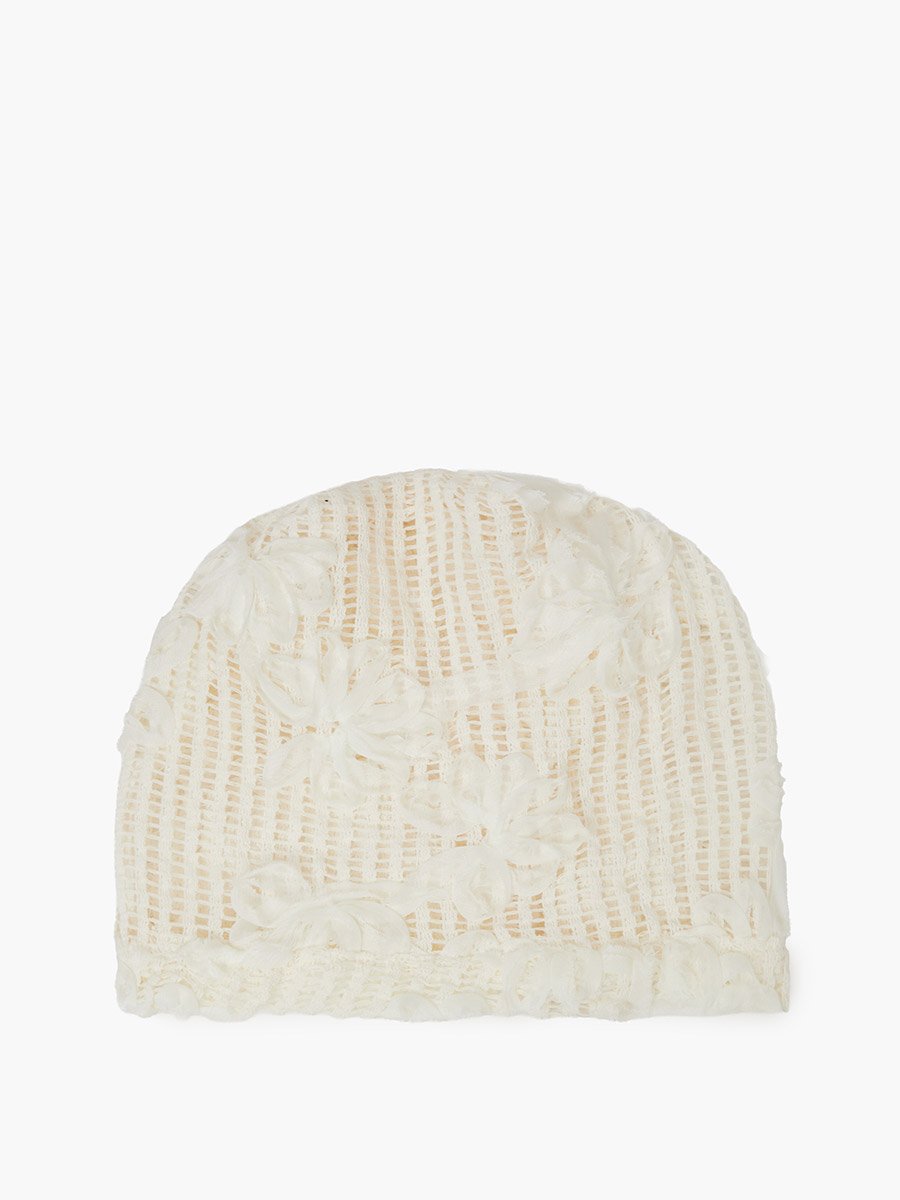 Beige Floral Applique Beanie