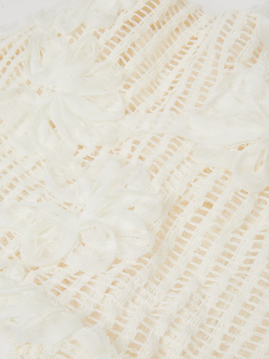 Beige Floral Applique Beanie