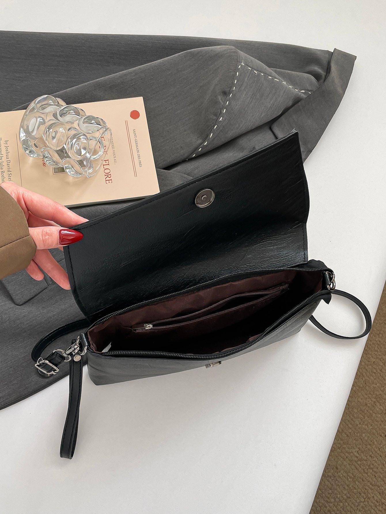 Black Croc Embossed Crossbody Bag