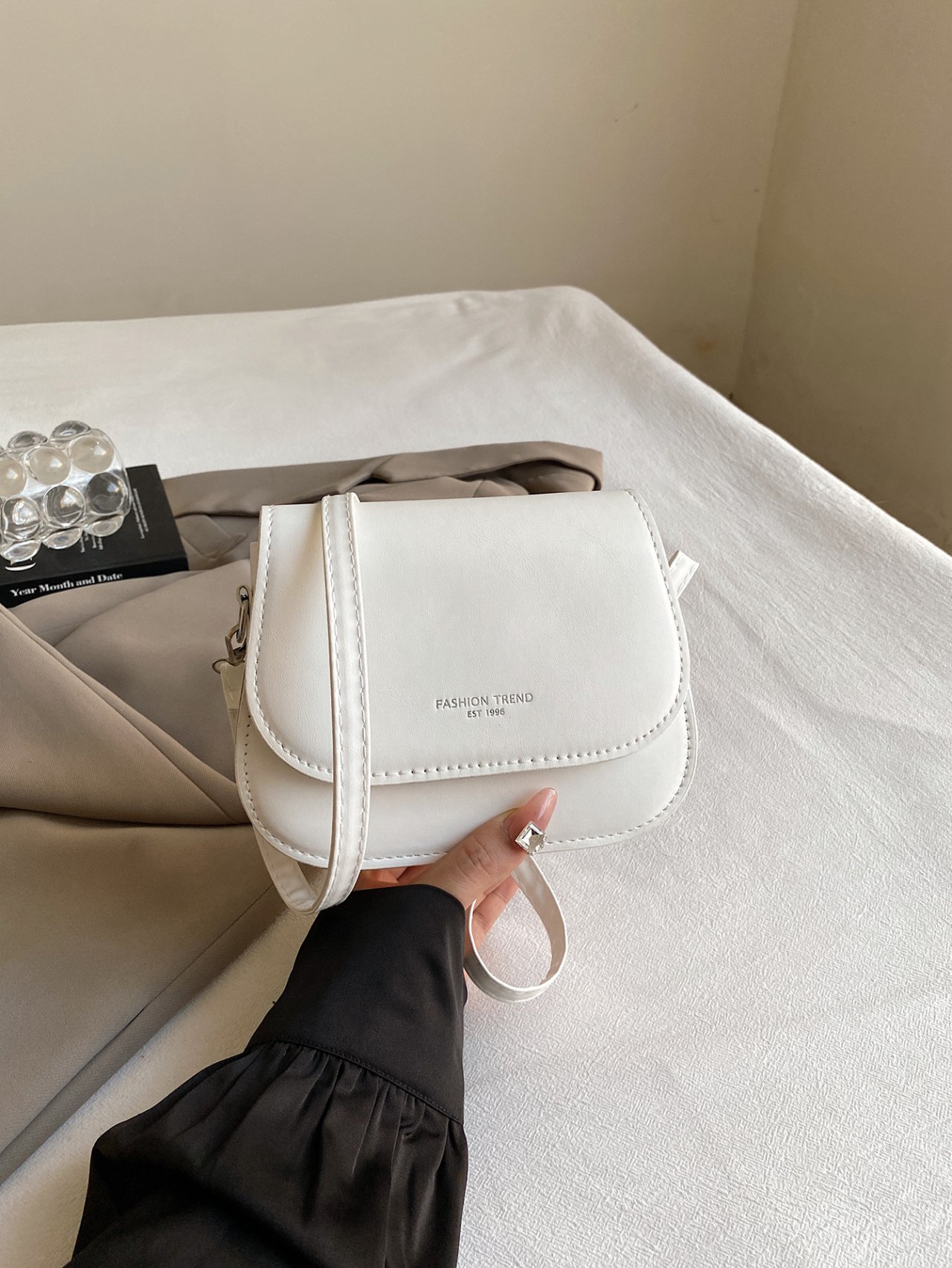 White Solid Crossbody Bag