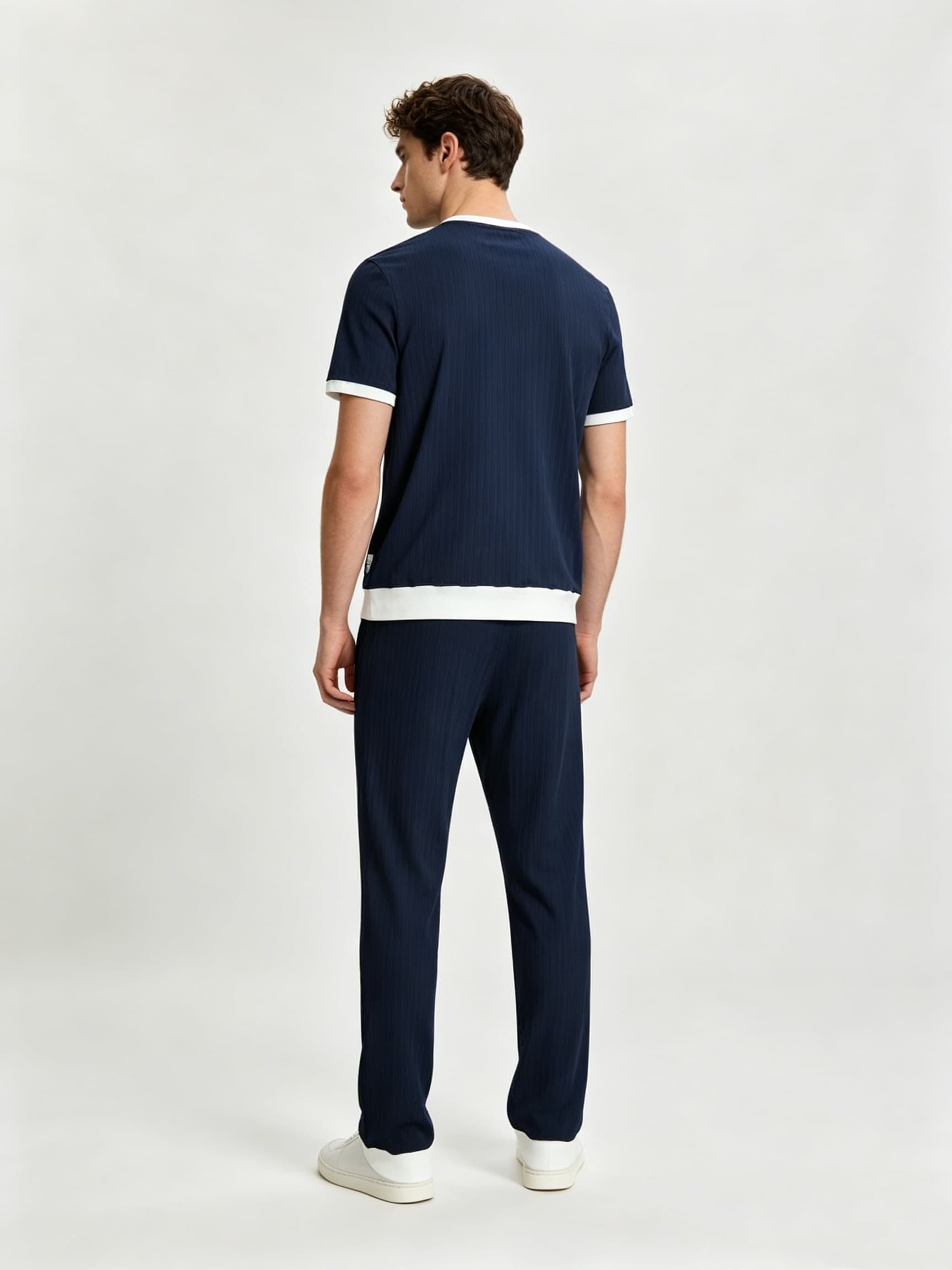 Men Ribbed Co-ord Set with T-Shirt and Trousers
