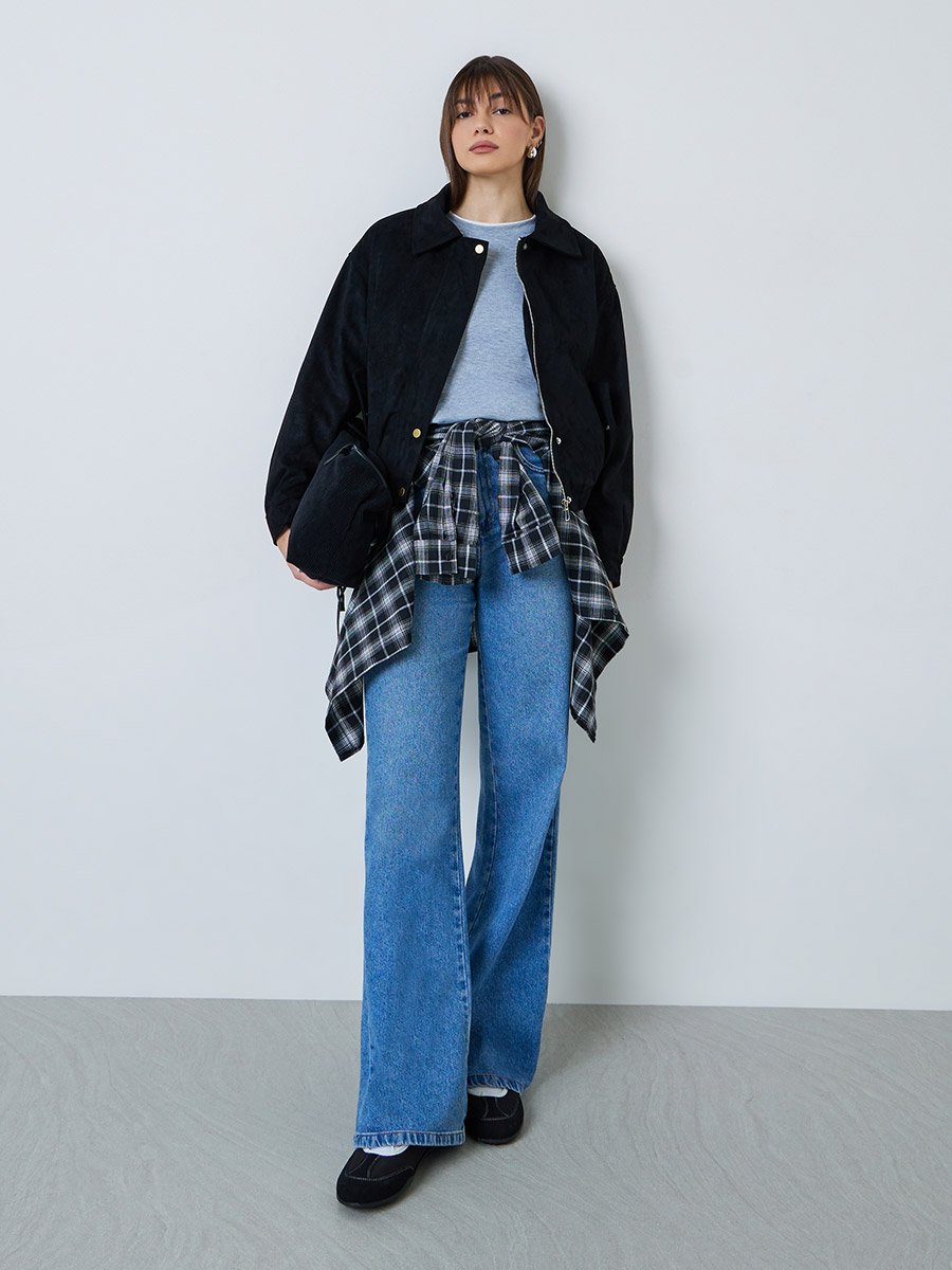 Black Regular Fit Suede-Look Bomber Jacket