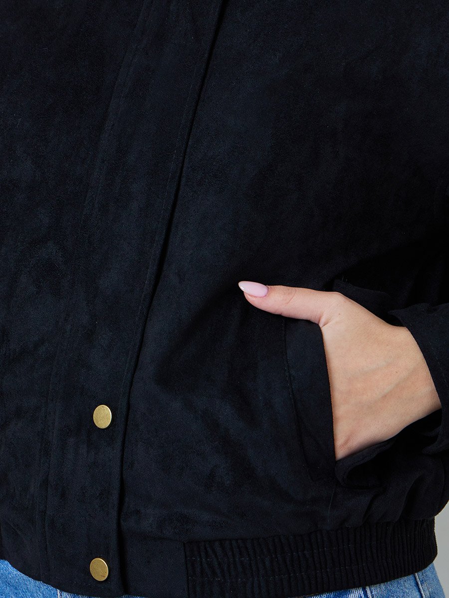 Black Regular Fit Suede-Look Bomber Jacket