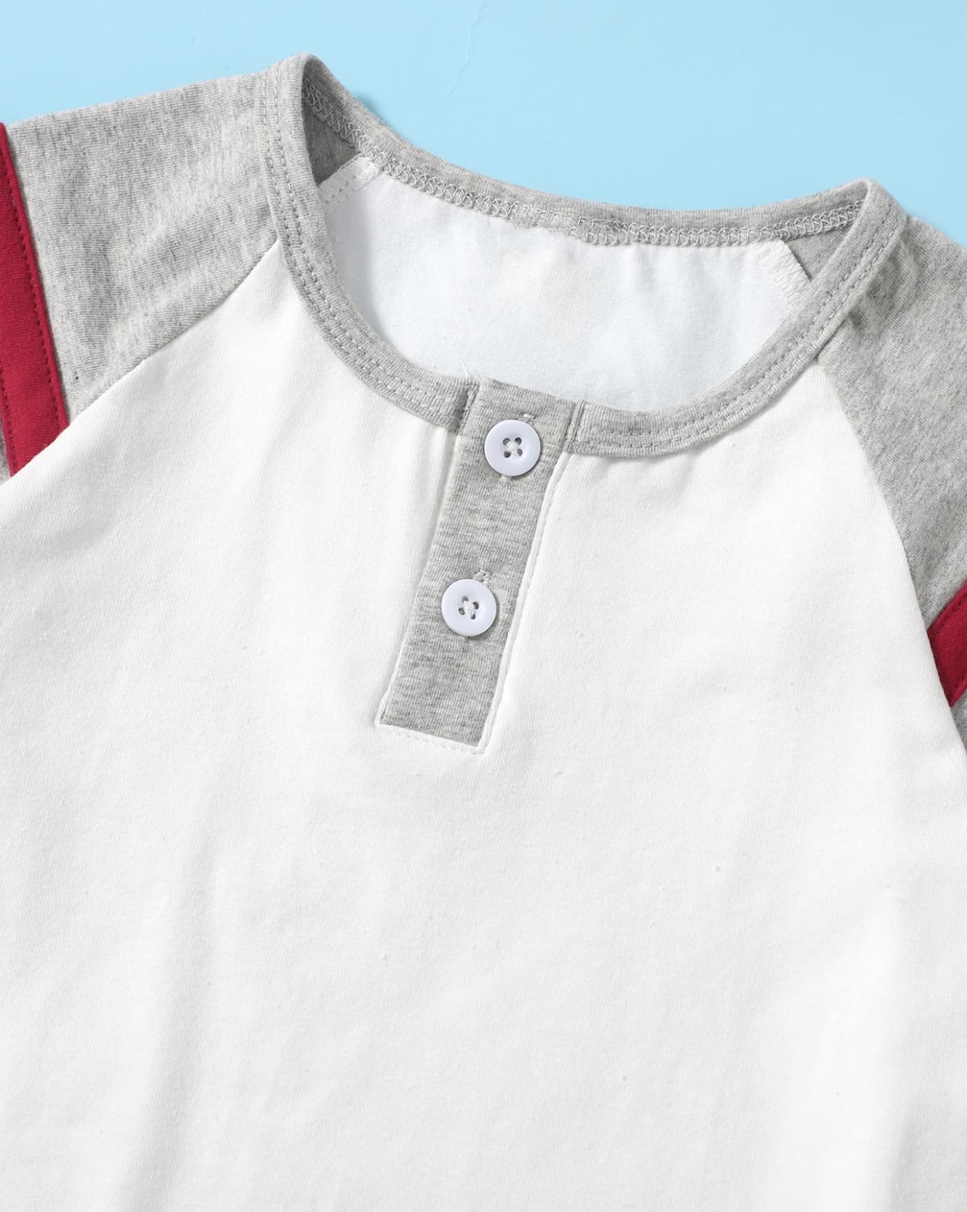 Multi-Color Henley Neck Raglan Striped Sleeves T-Shirt
