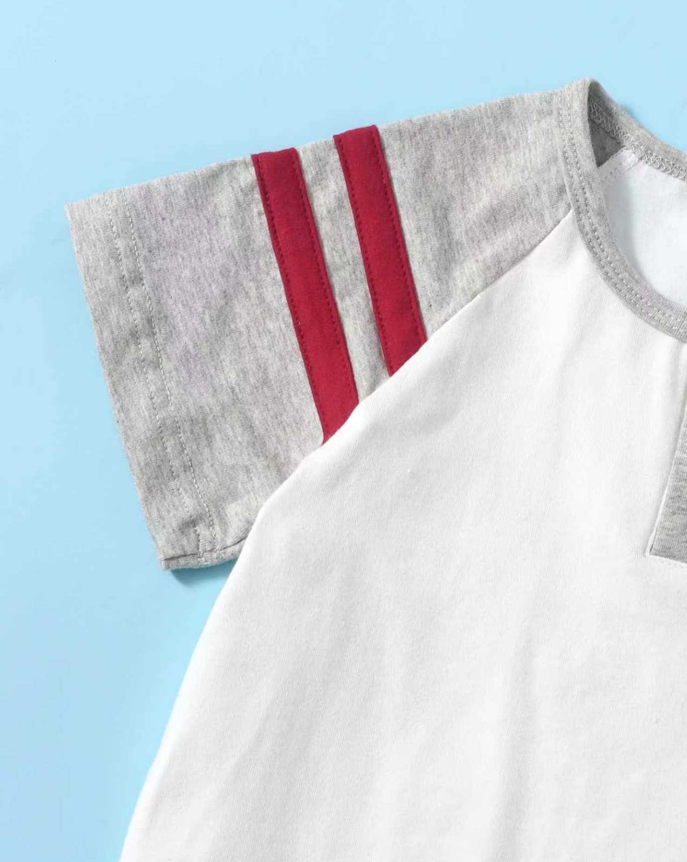 Multi-Color Henley Neck Raglan Striped Sleeves T-Shirt