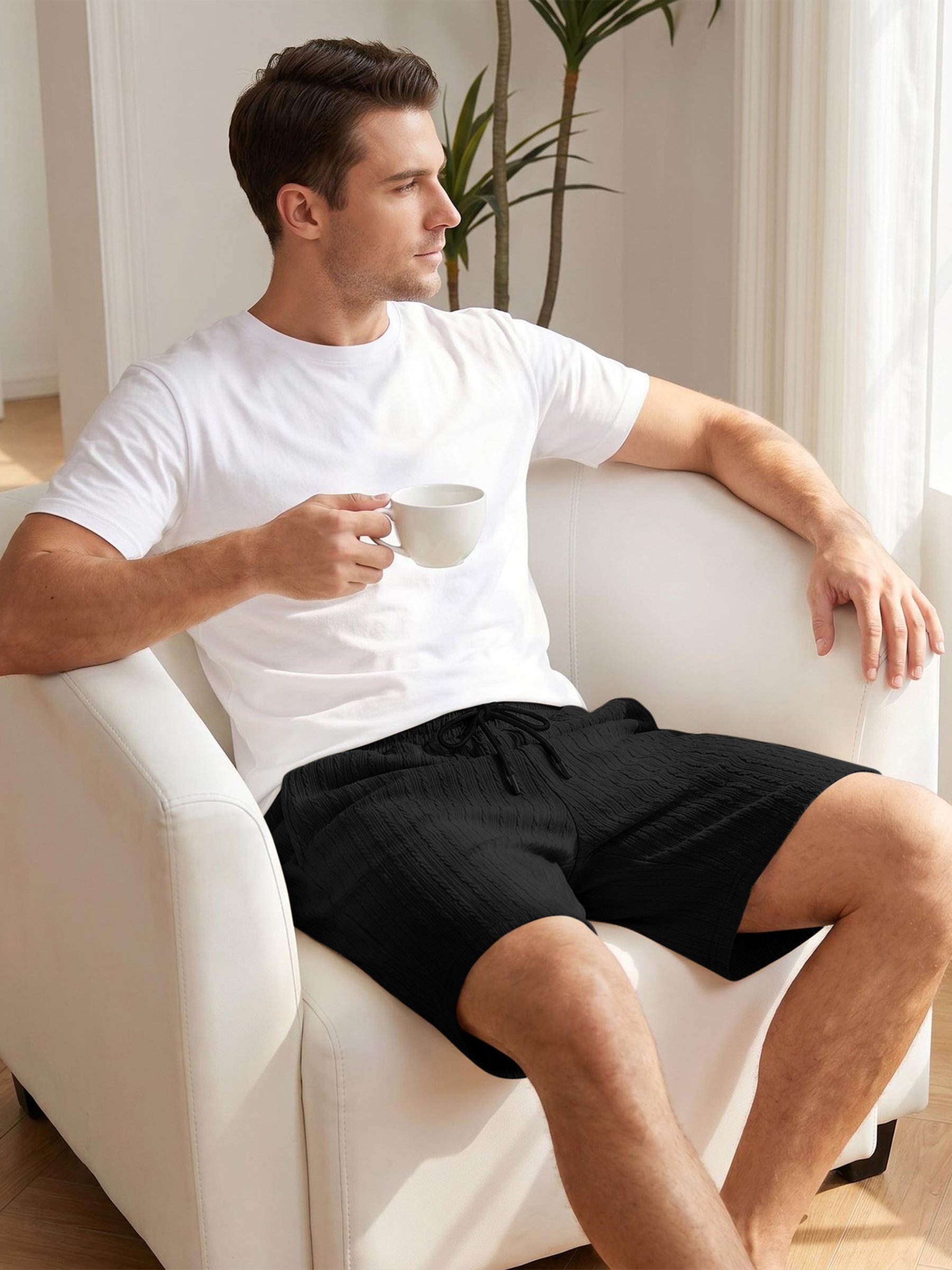 Black Solid Knit Knee-Length Shorts