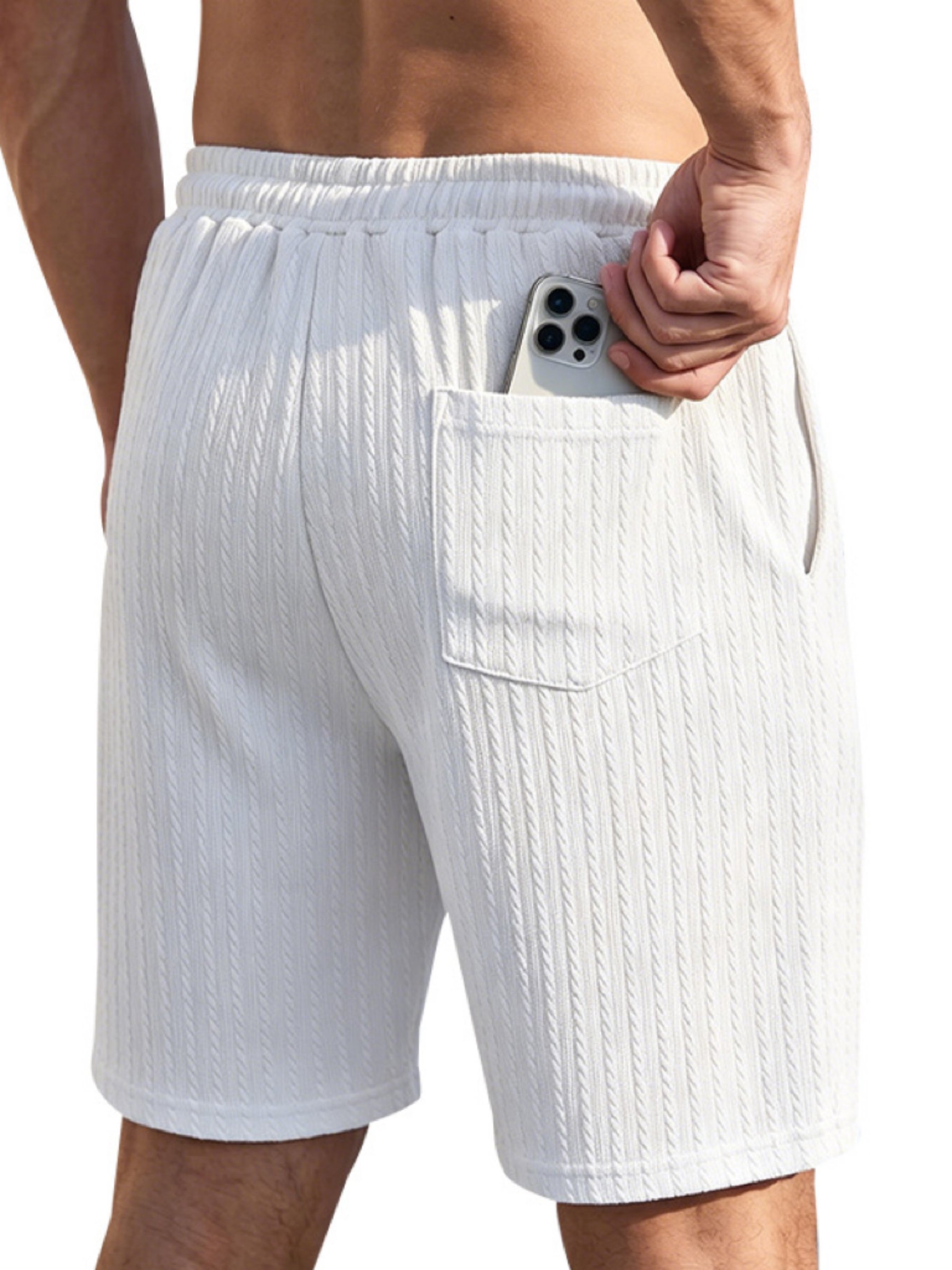 White Solid Knit Knee-Length Shorts