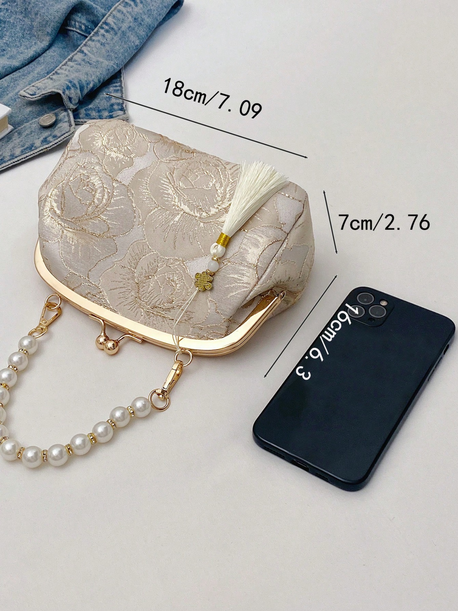 Off-White Floral Embroidered Pearl Clutch Bag