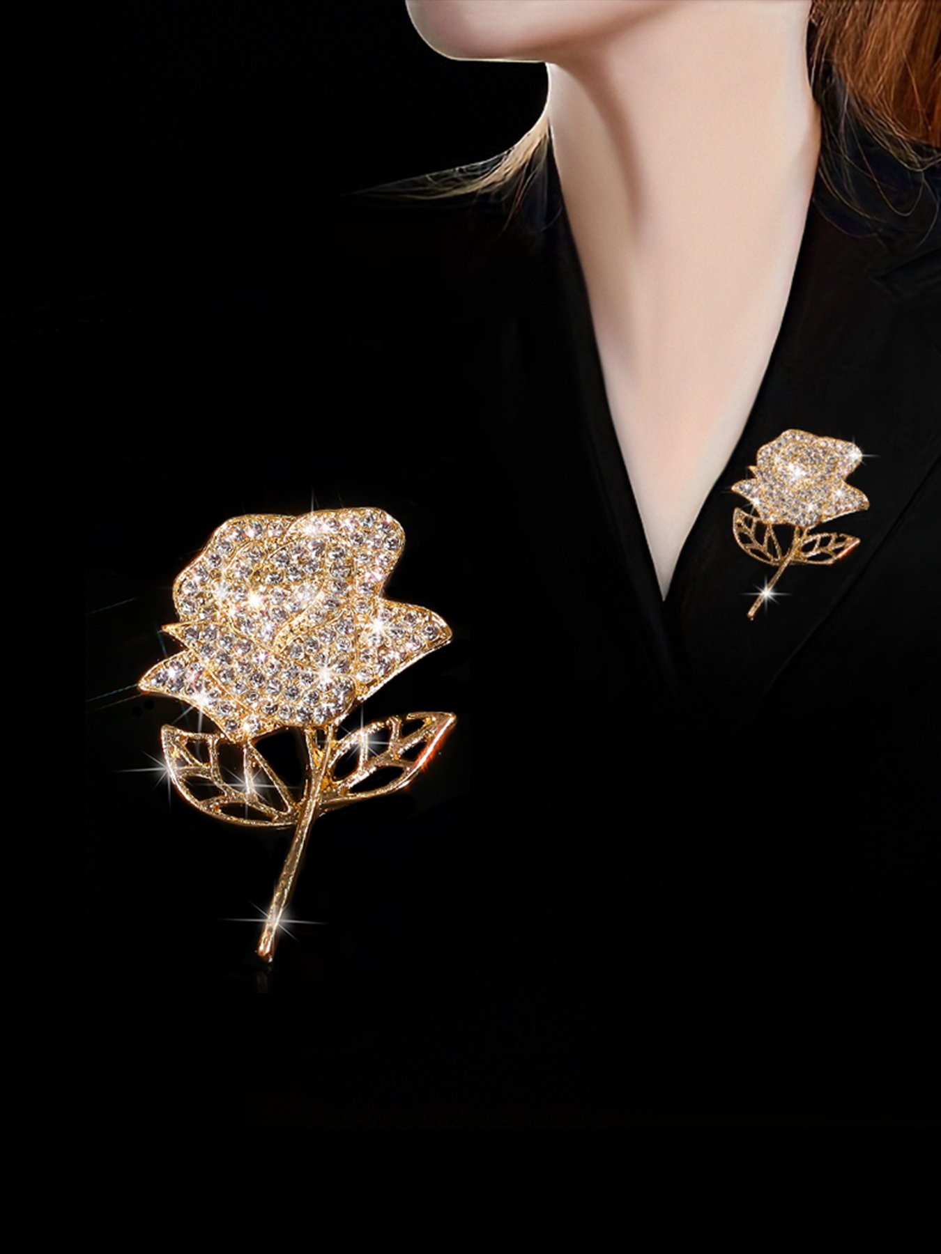 Sparkling Gold Rose Brooch for Women