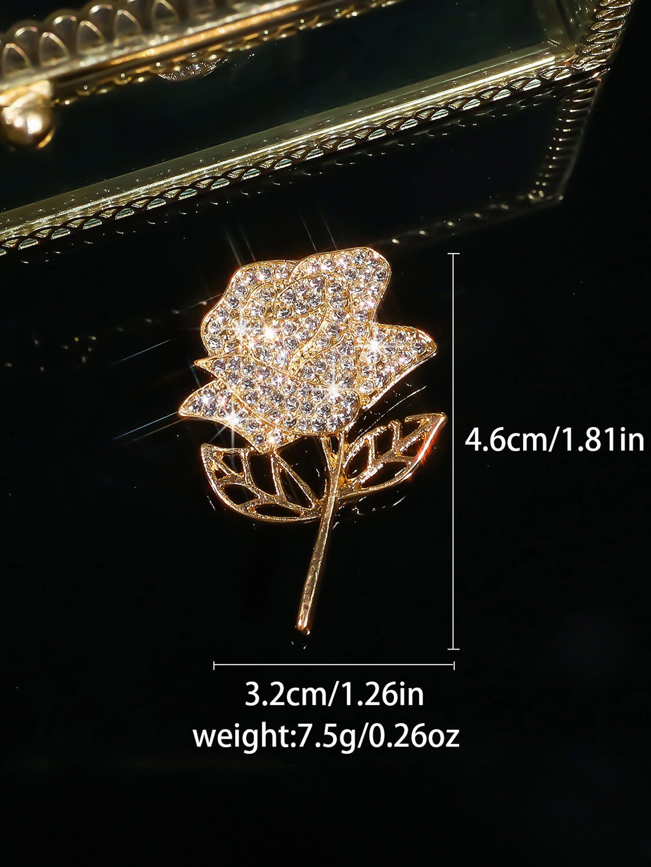 Sparkling Gold Rose Brooch for Women