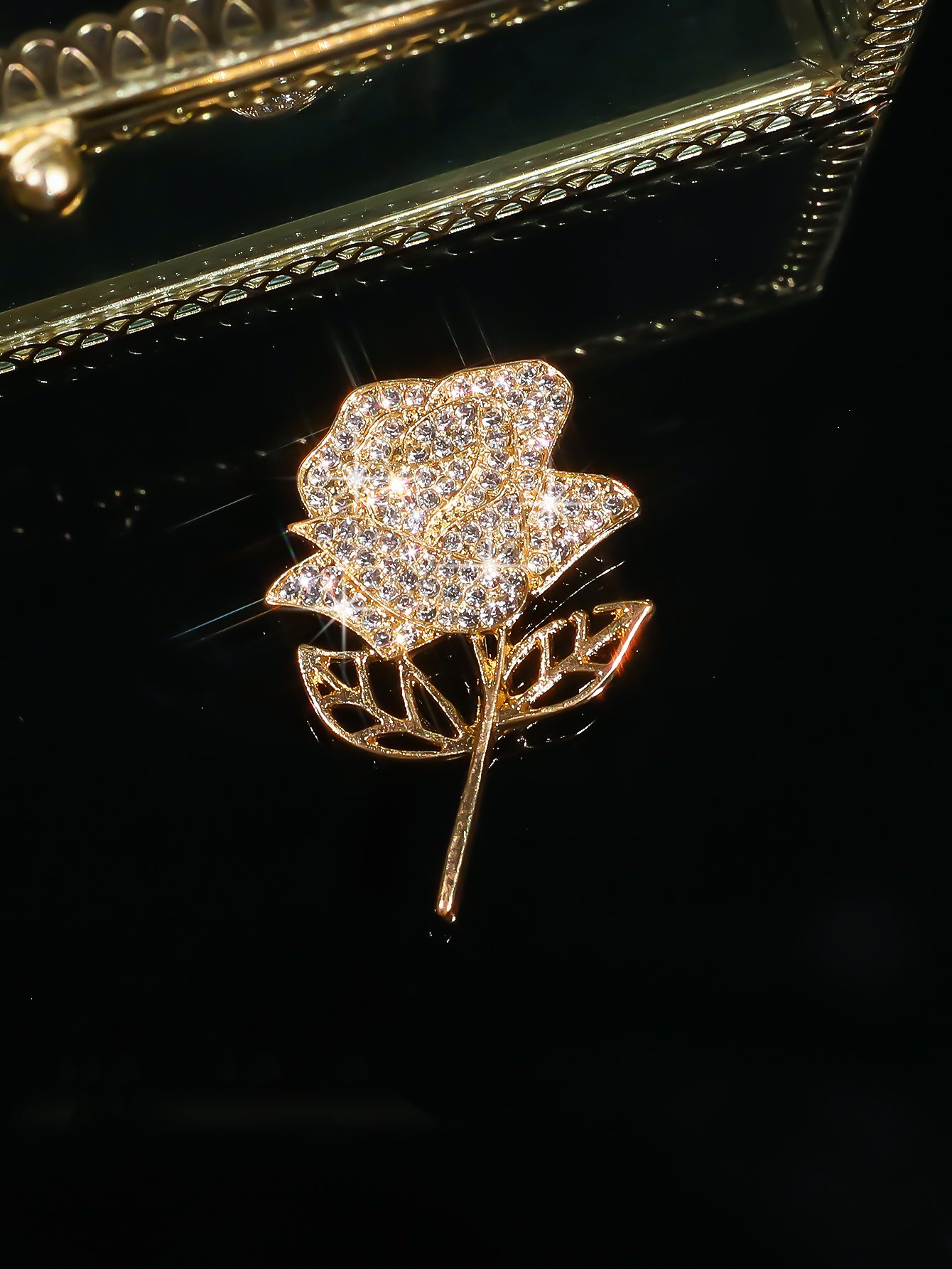 Sparkling Gold Rose Brooch for Women