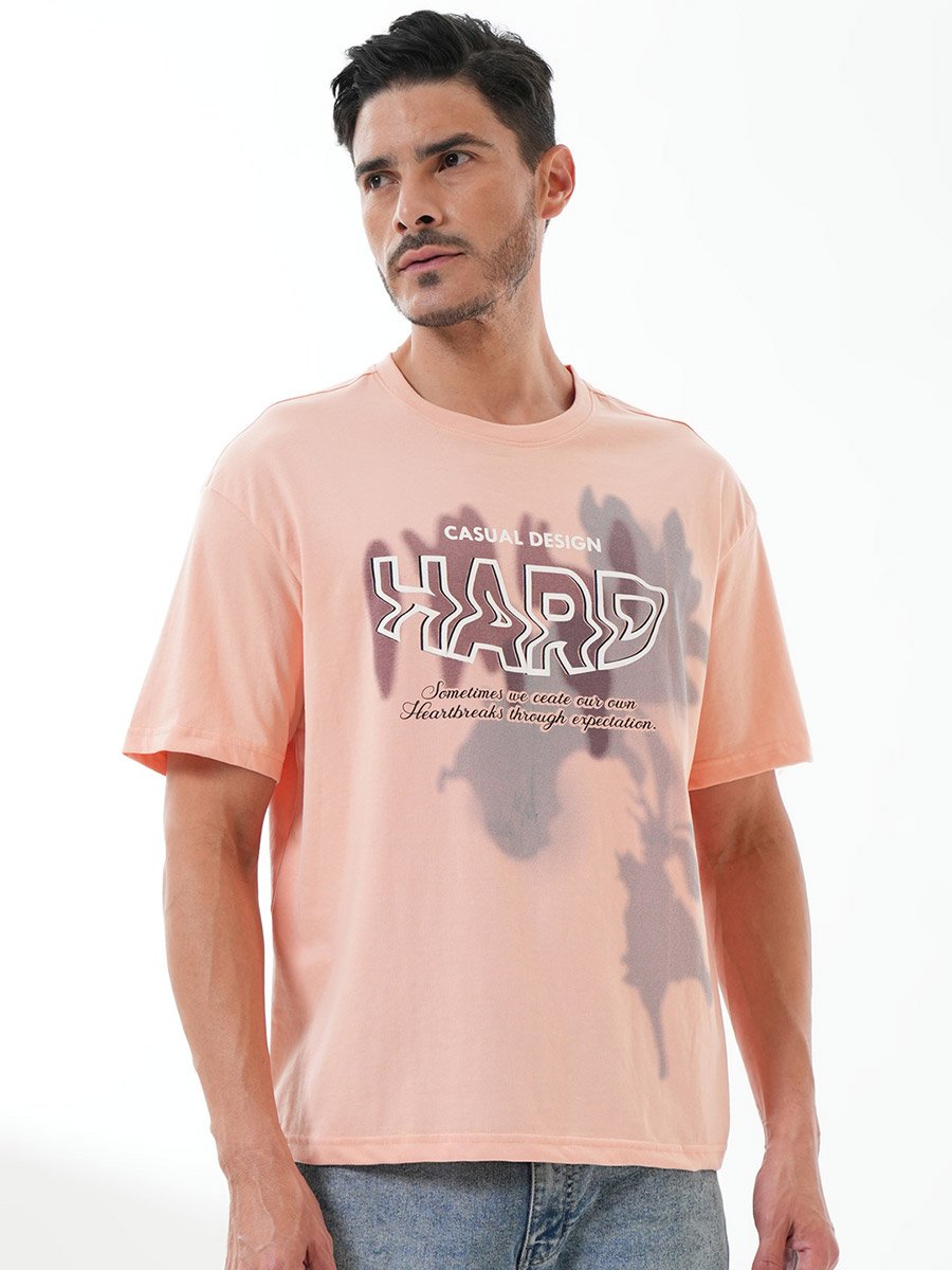 Peach Graphic Print Round neck T-Shirt
