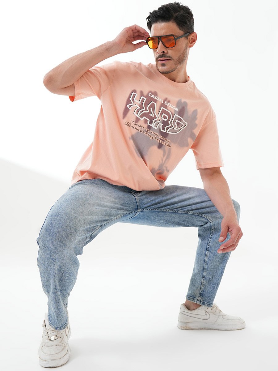 Peach Graphic Print Round neck T-Shirt