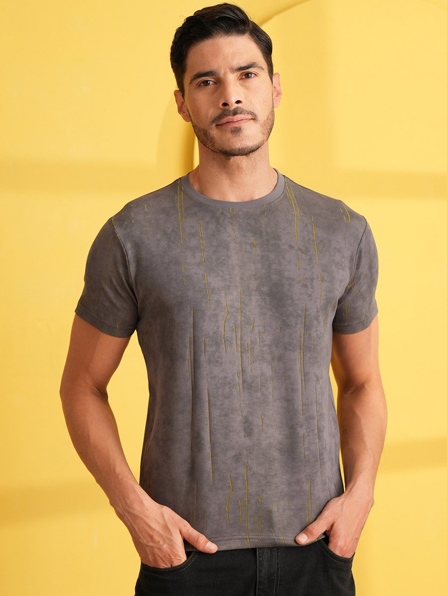 Grey Washed Short Sleeves Round Neck T-Shirt