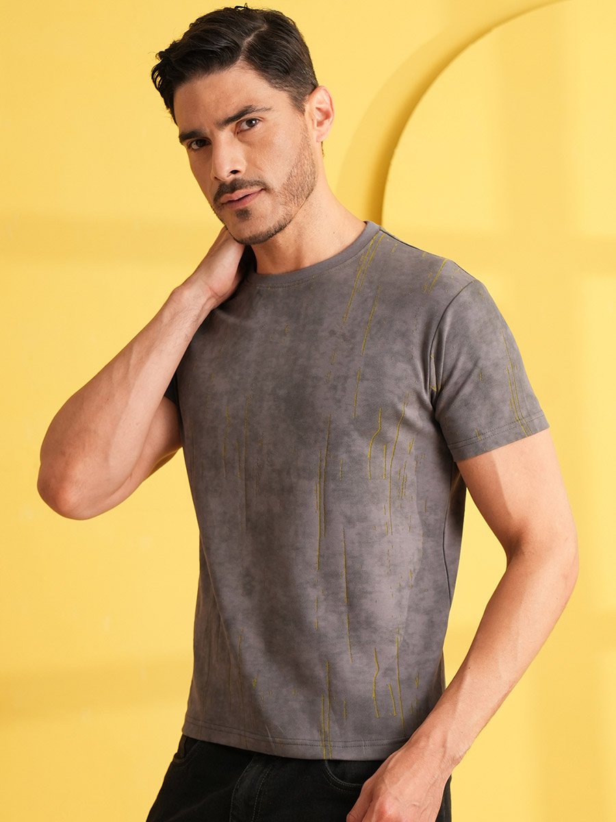 Grey Washed Short Sleeves Round Neck T-Shirt