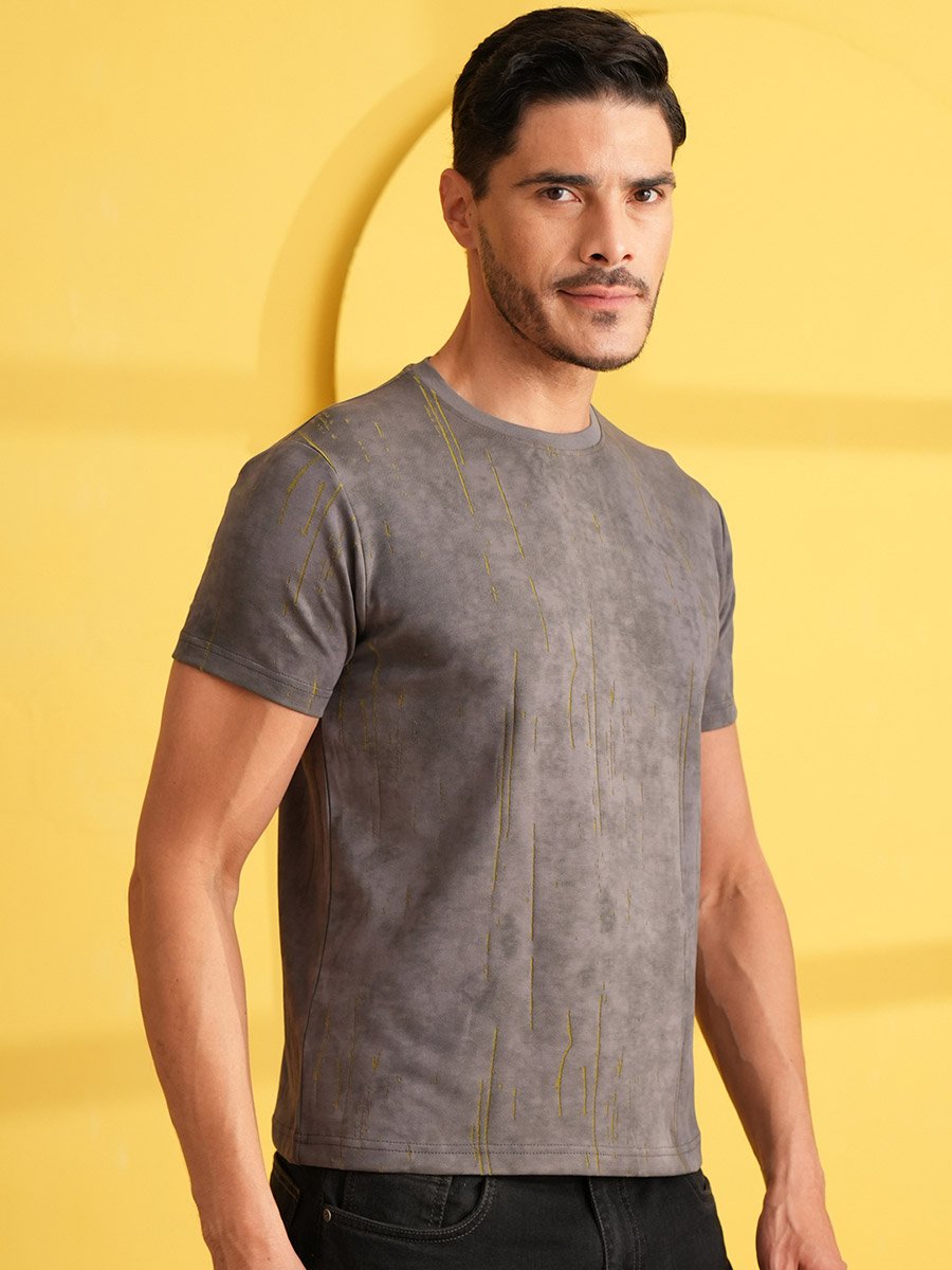 Grey Washed Short Sleeves Round Neck T-Shirt