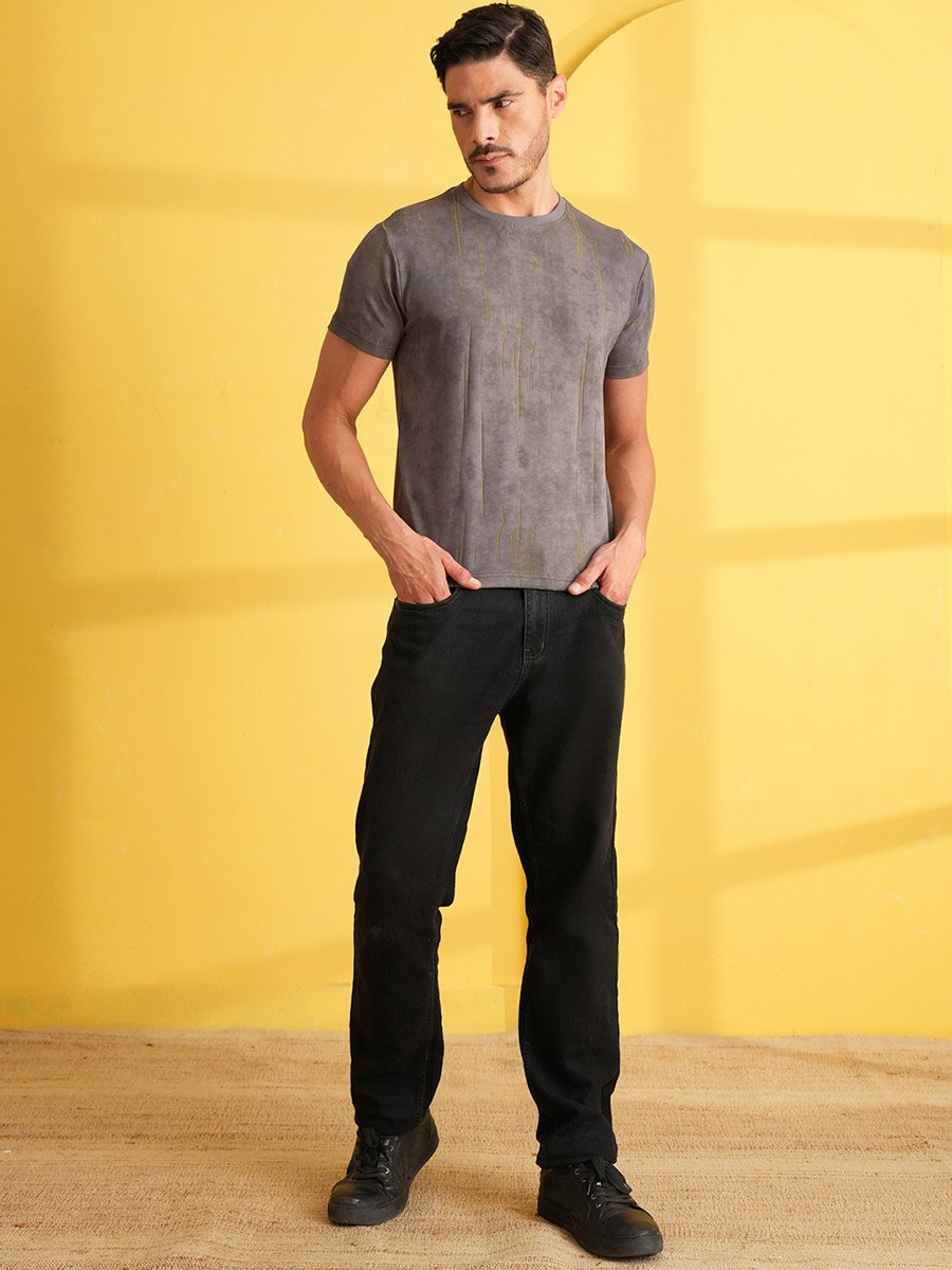 Grey Washed Short Sleeves Round Neck T-Shirt