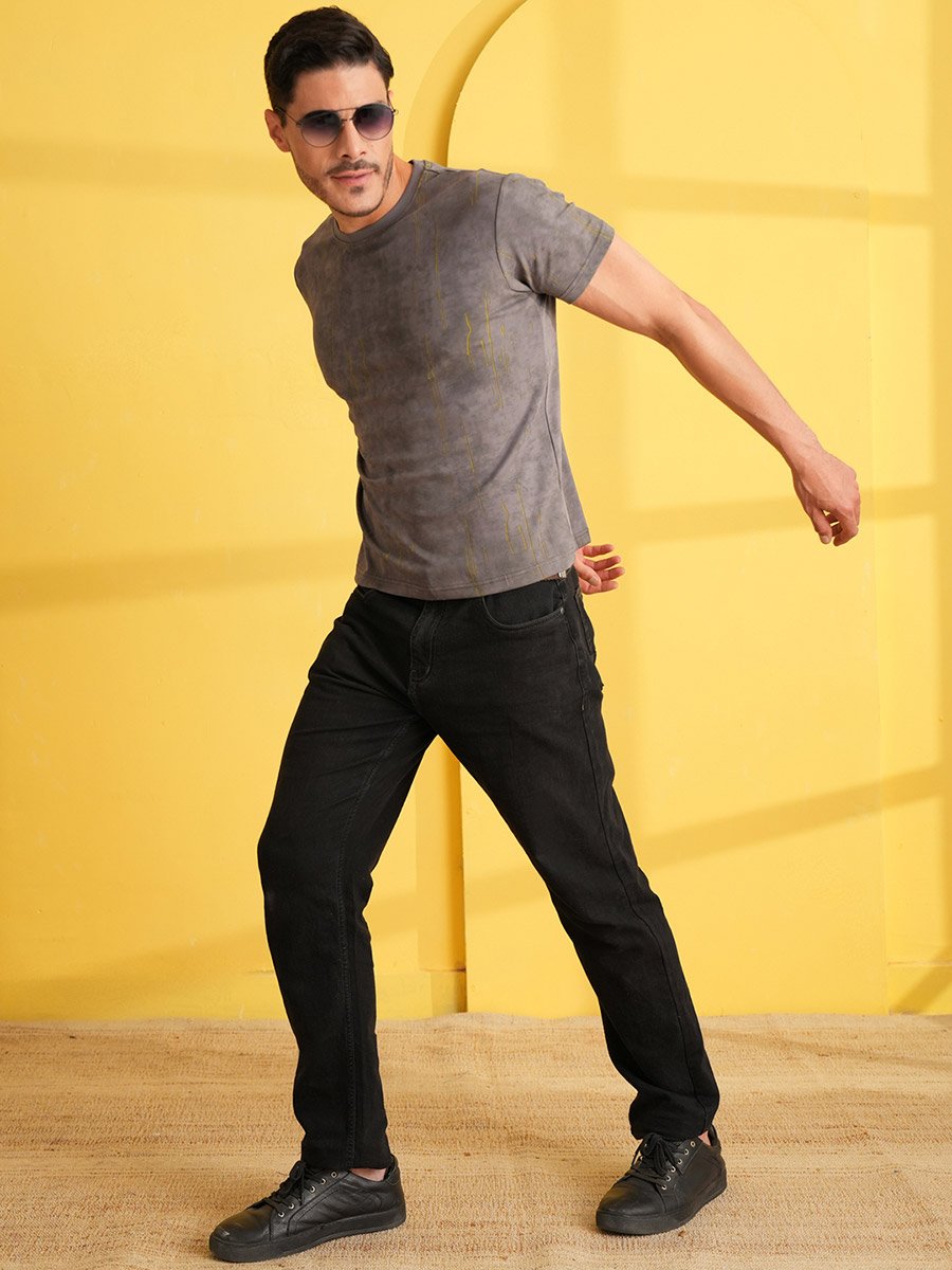 Grey Washed Short Sleeves Round Neck T-Shirt