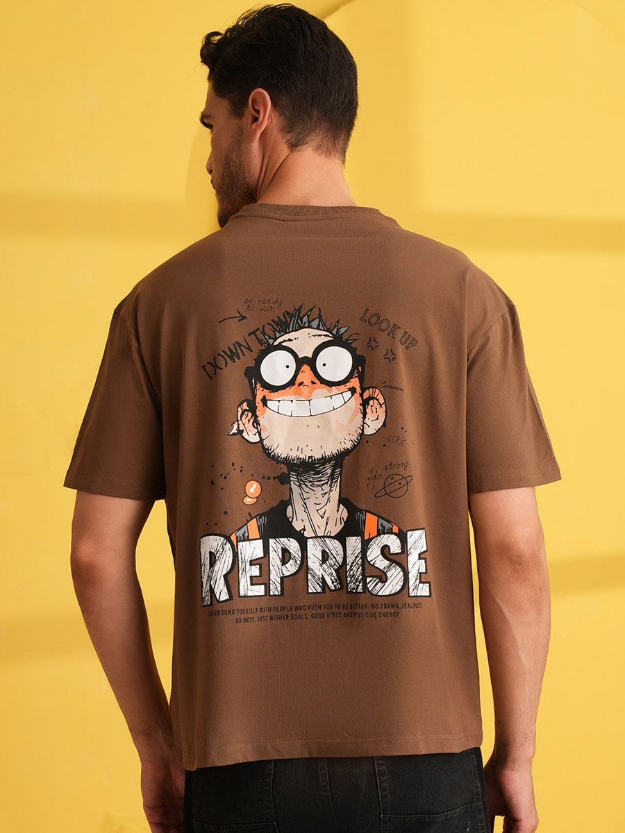 Brown Graphic Print Round neck Oversized T-Shirt