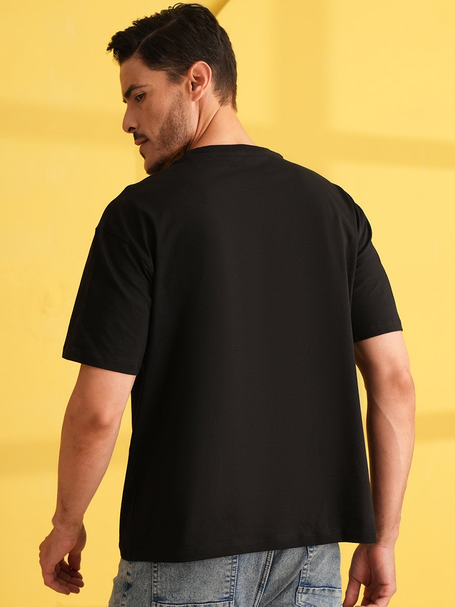 Black Graphic Print Round Neck Oversized T-Shirt