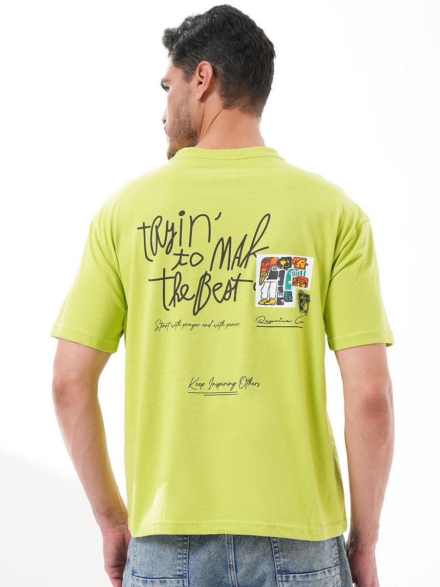 Neon Green Graphic Print Short Sleeves Round Neck T-Shirt