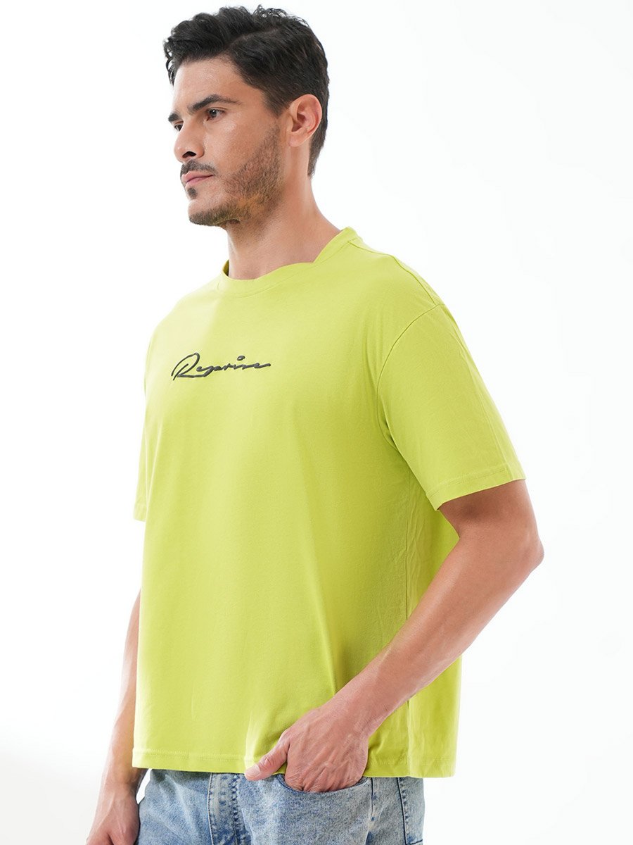 Neon Green Graphic Print Short Sleeves Round Neck T-Shirt