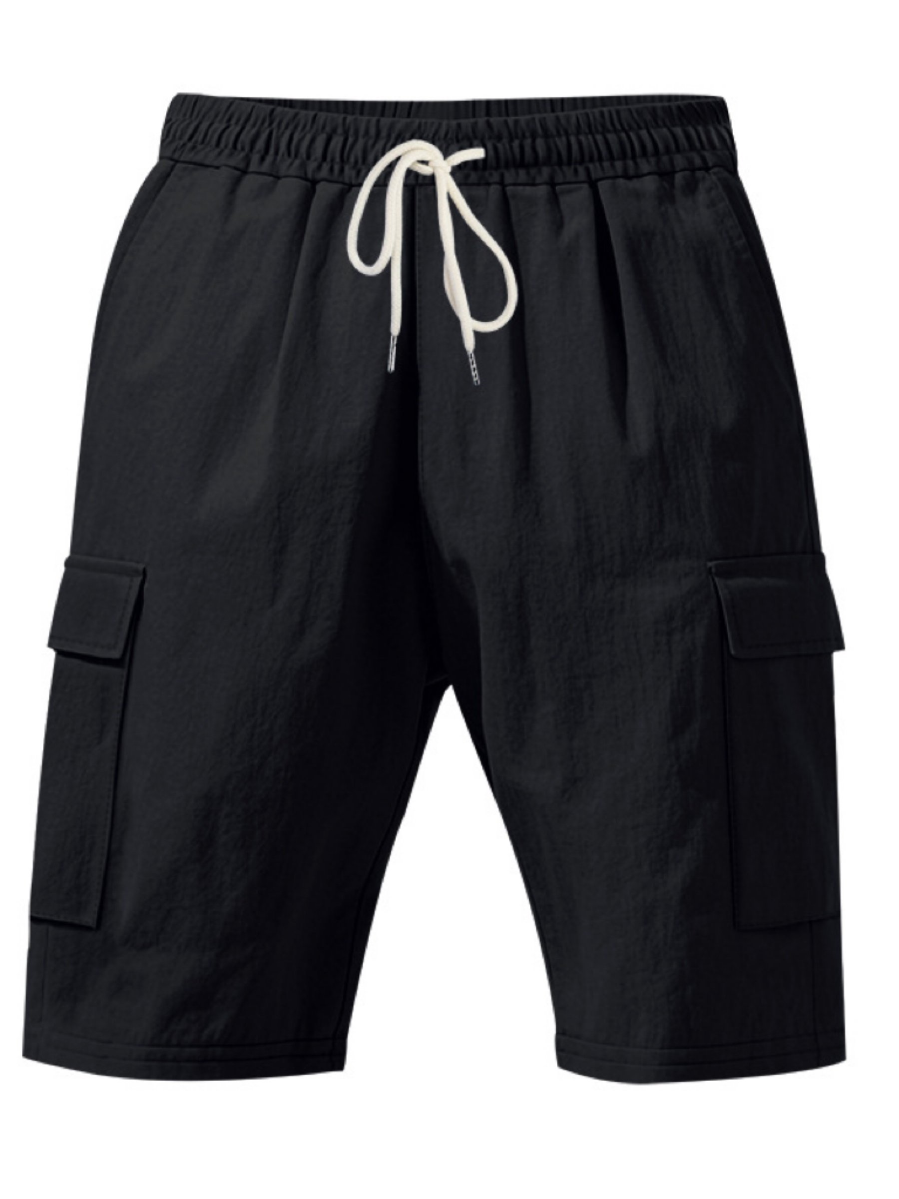 Black Solid Knee-Length Cargo Shorts