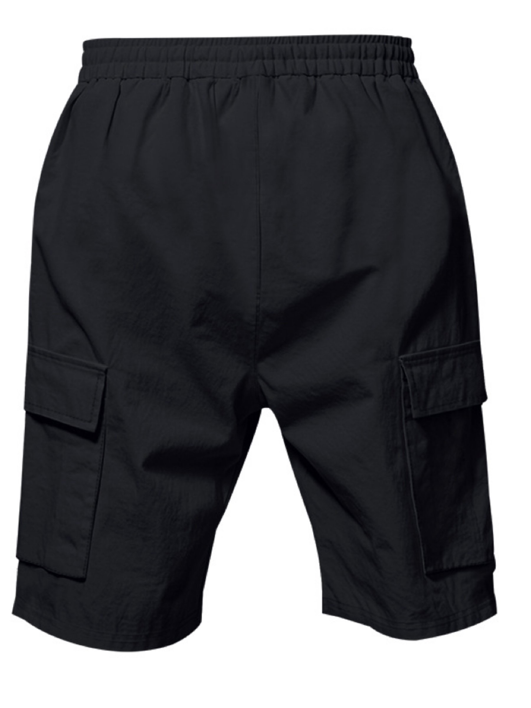 Black Solid Knee-Length Cargo Shorts