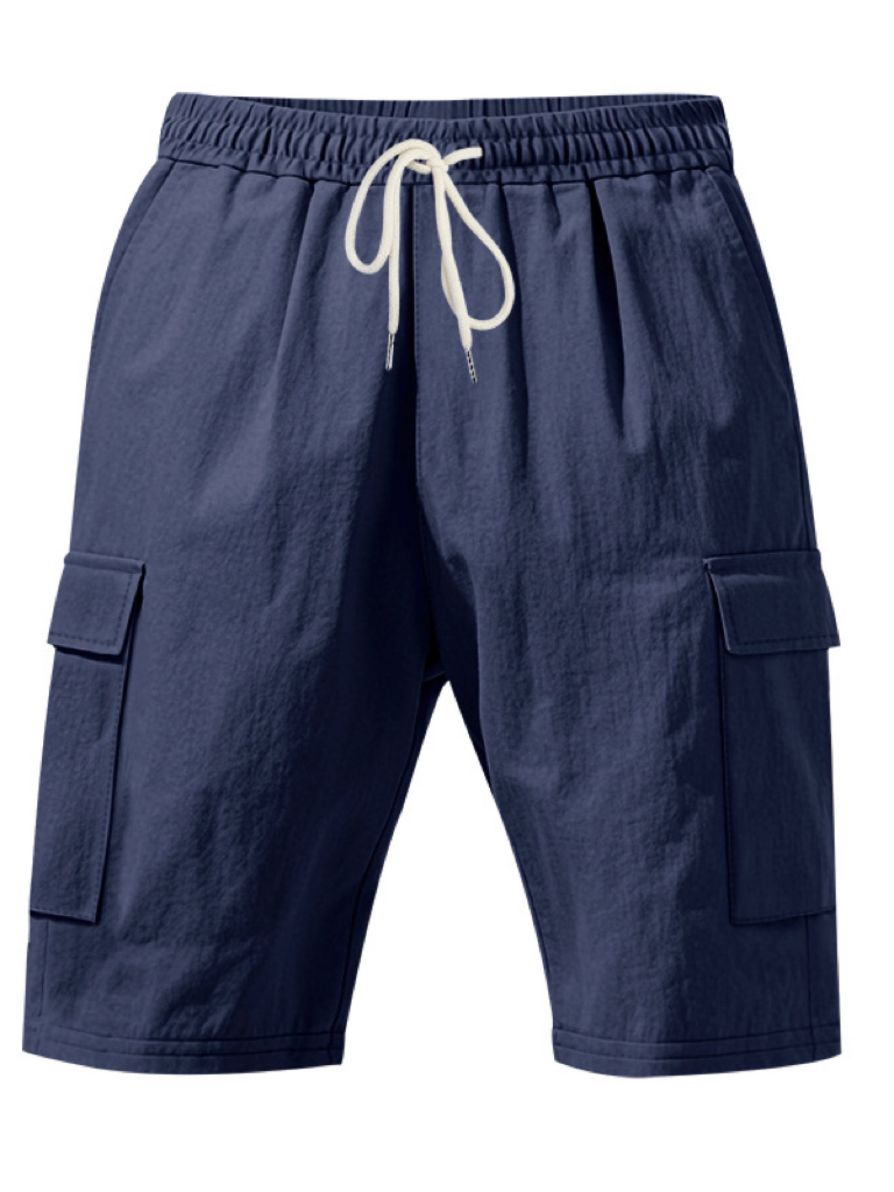 Navy Blue Solid Knee-Length Cargo Shorts