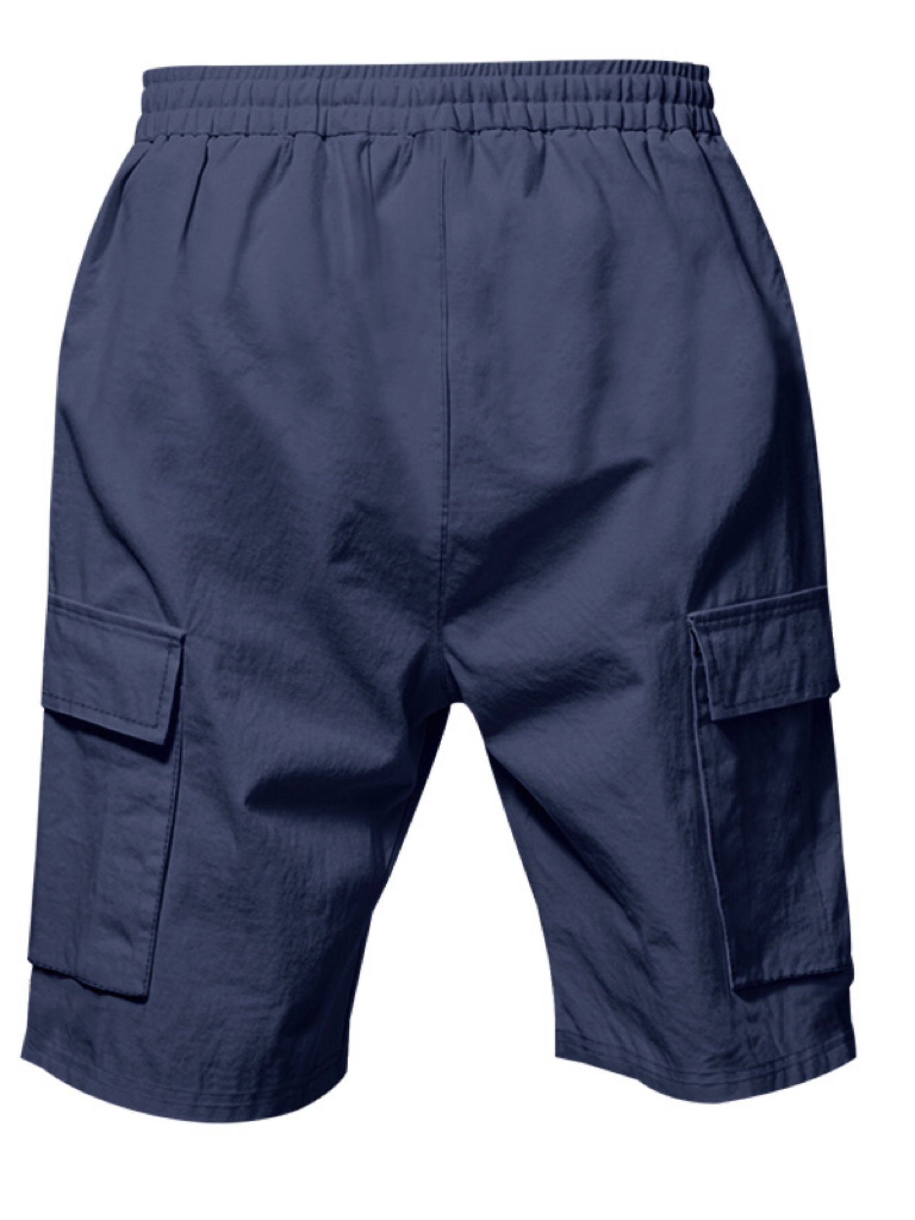 Navy Blue Solid Knee-Length Cargo Shorts