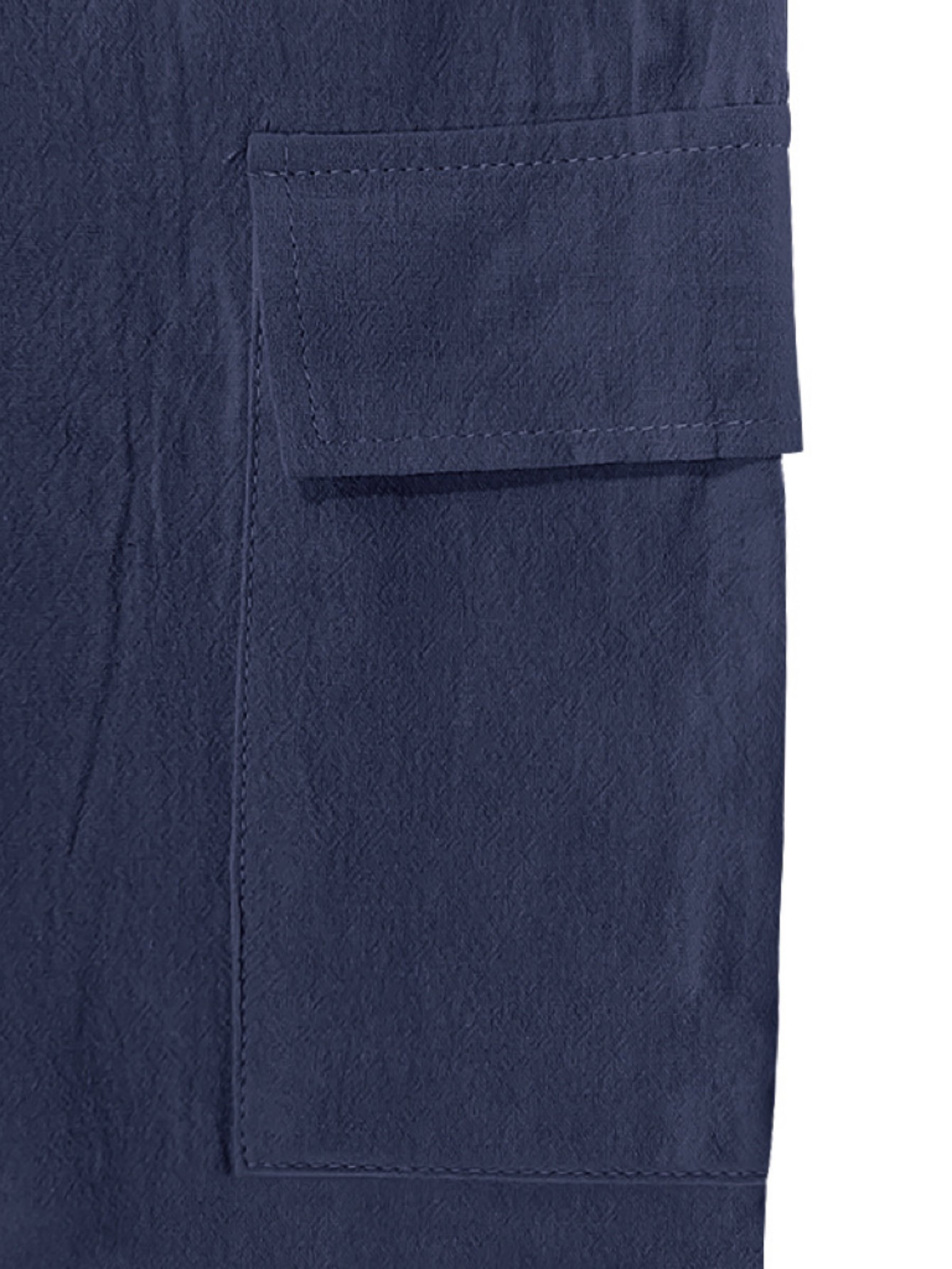 Navy Blue Solid Knee-Length Cargo Shorts