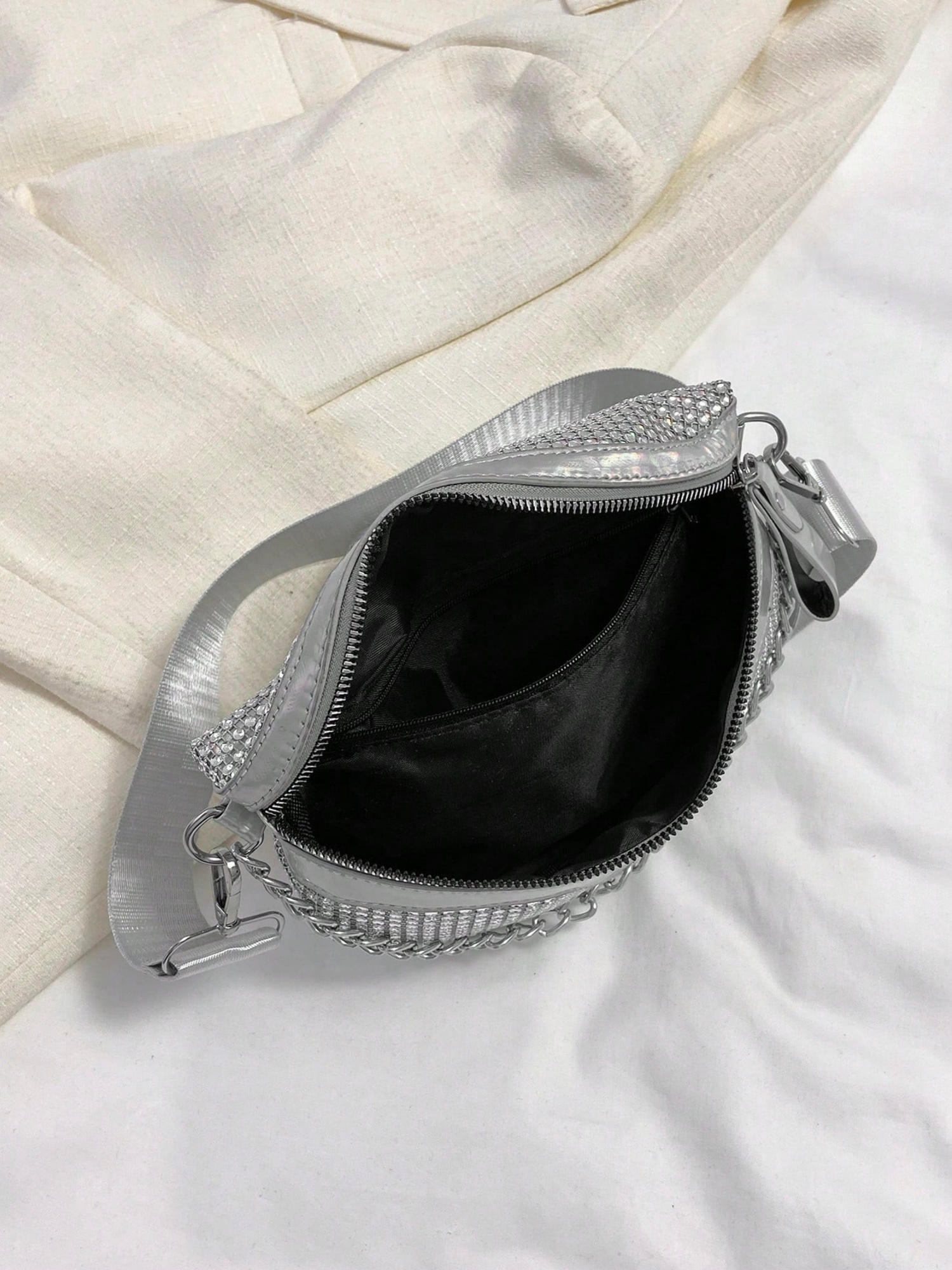 Silver Crossbody Bag with Chain Detail