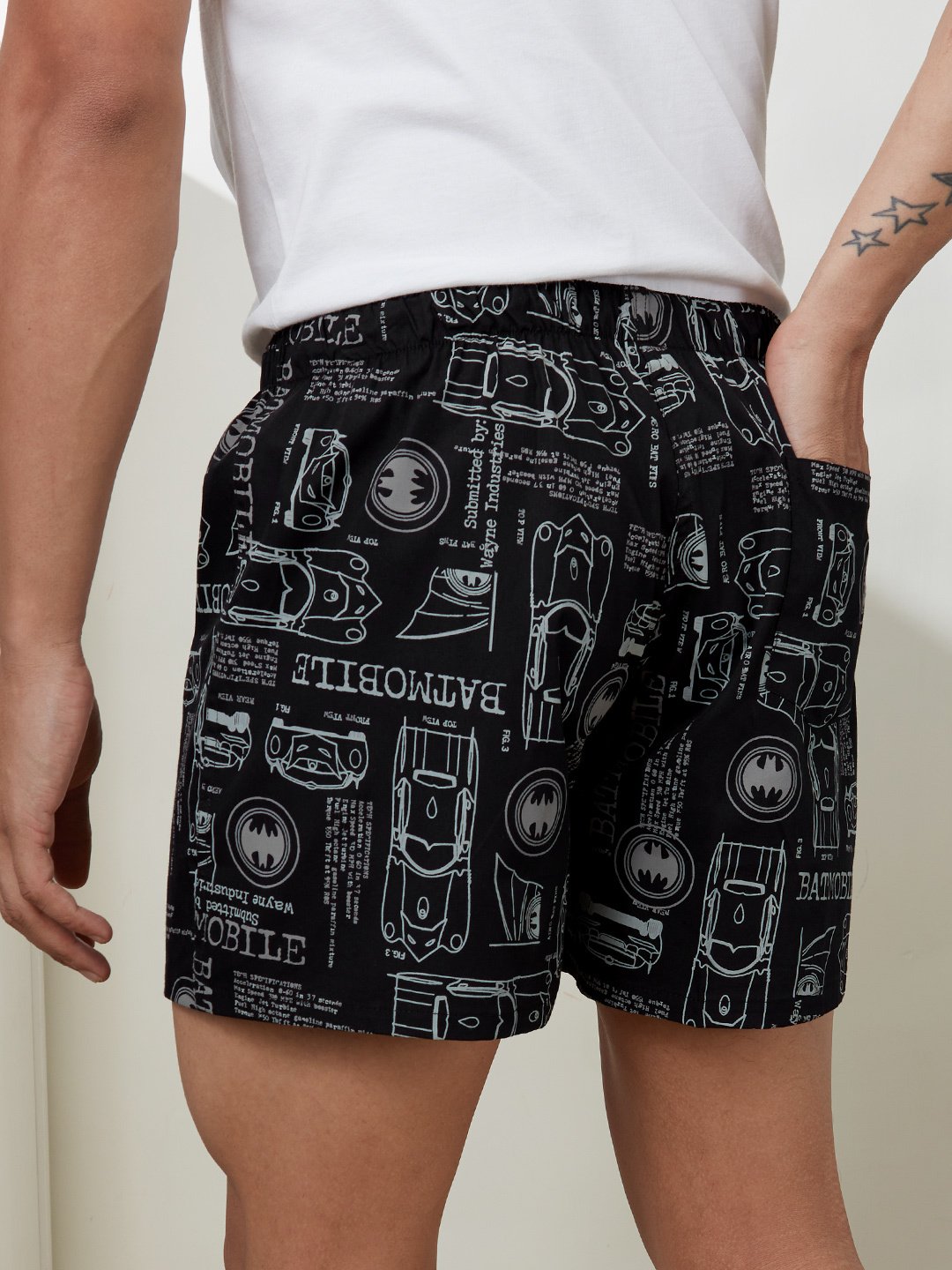 Men Black Batmobile Print Cotton Boxers