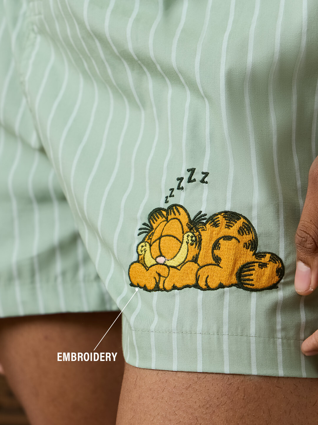 Men Green Striped Garfield Sleepy Boxers