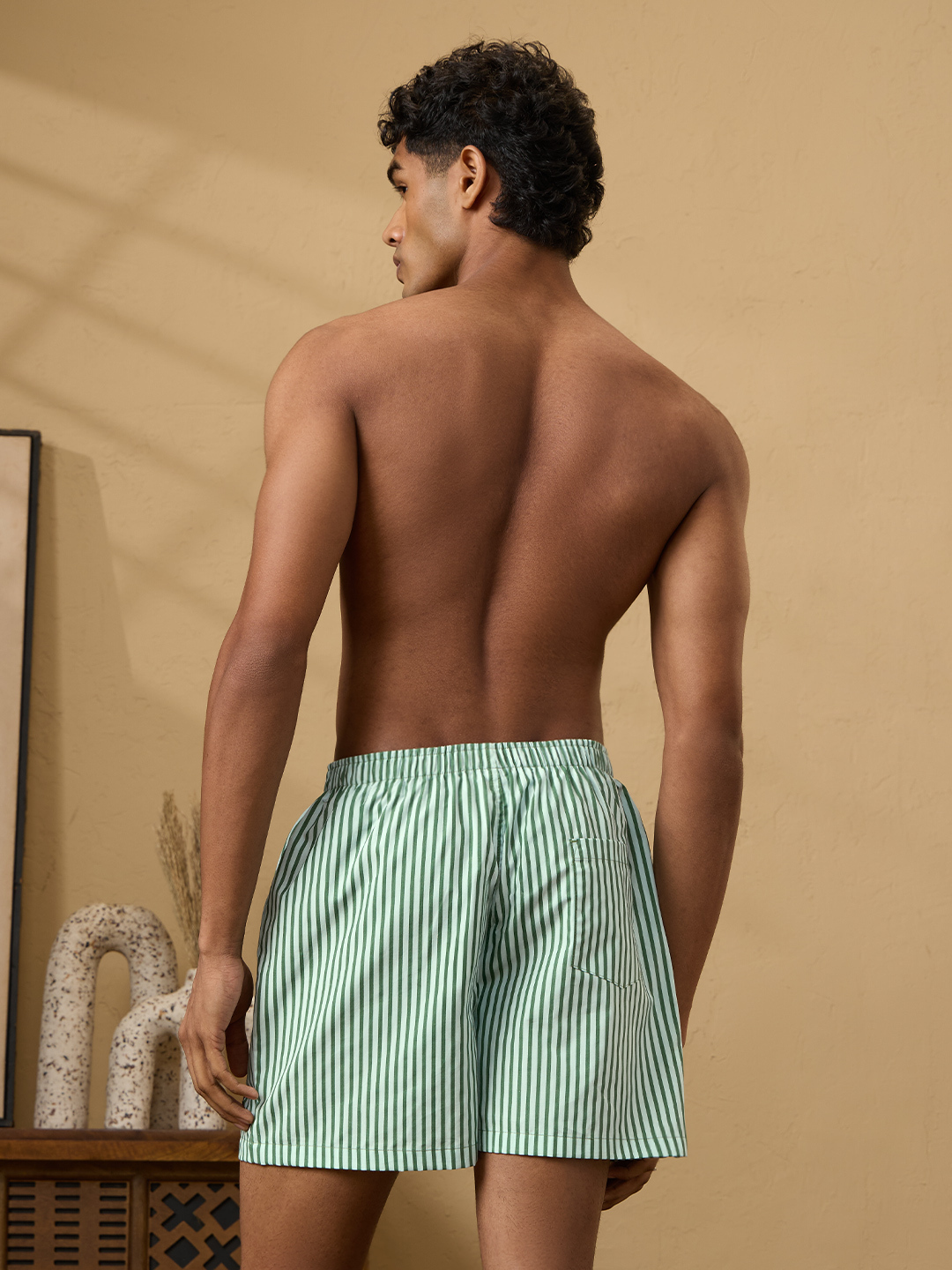 Men Olive Green Striped Boxers